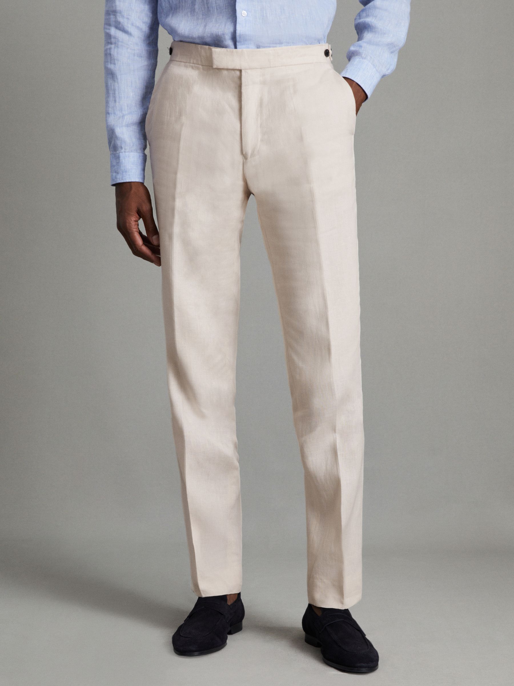 Slim Fit Linen Trousers in Stone