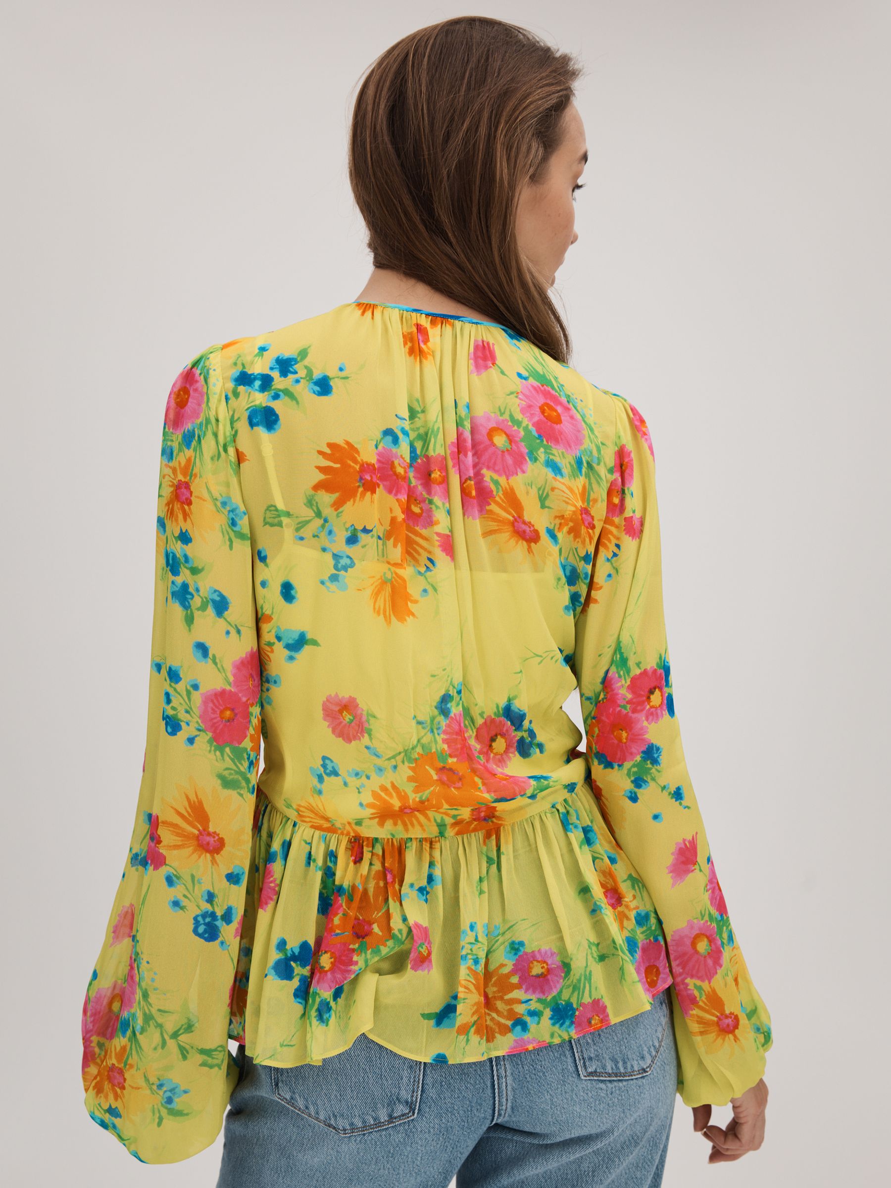 Florere Printed Tie Neck Blouse in Lime