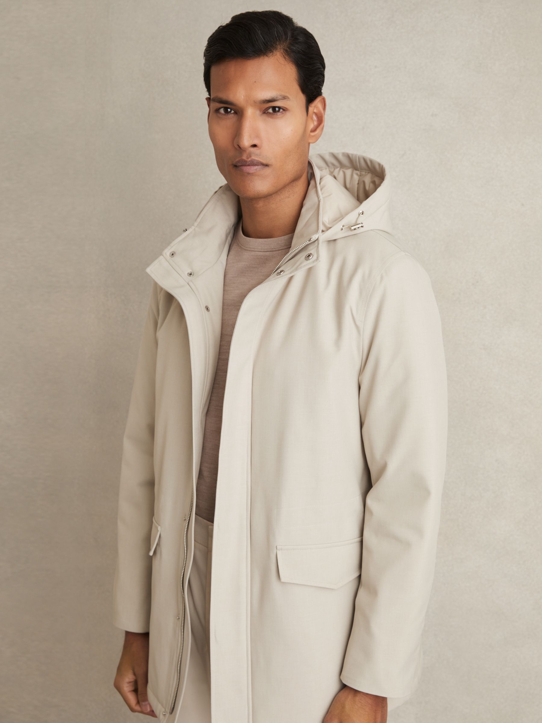 Hooded Zip-Through Padded Jacket in Stone