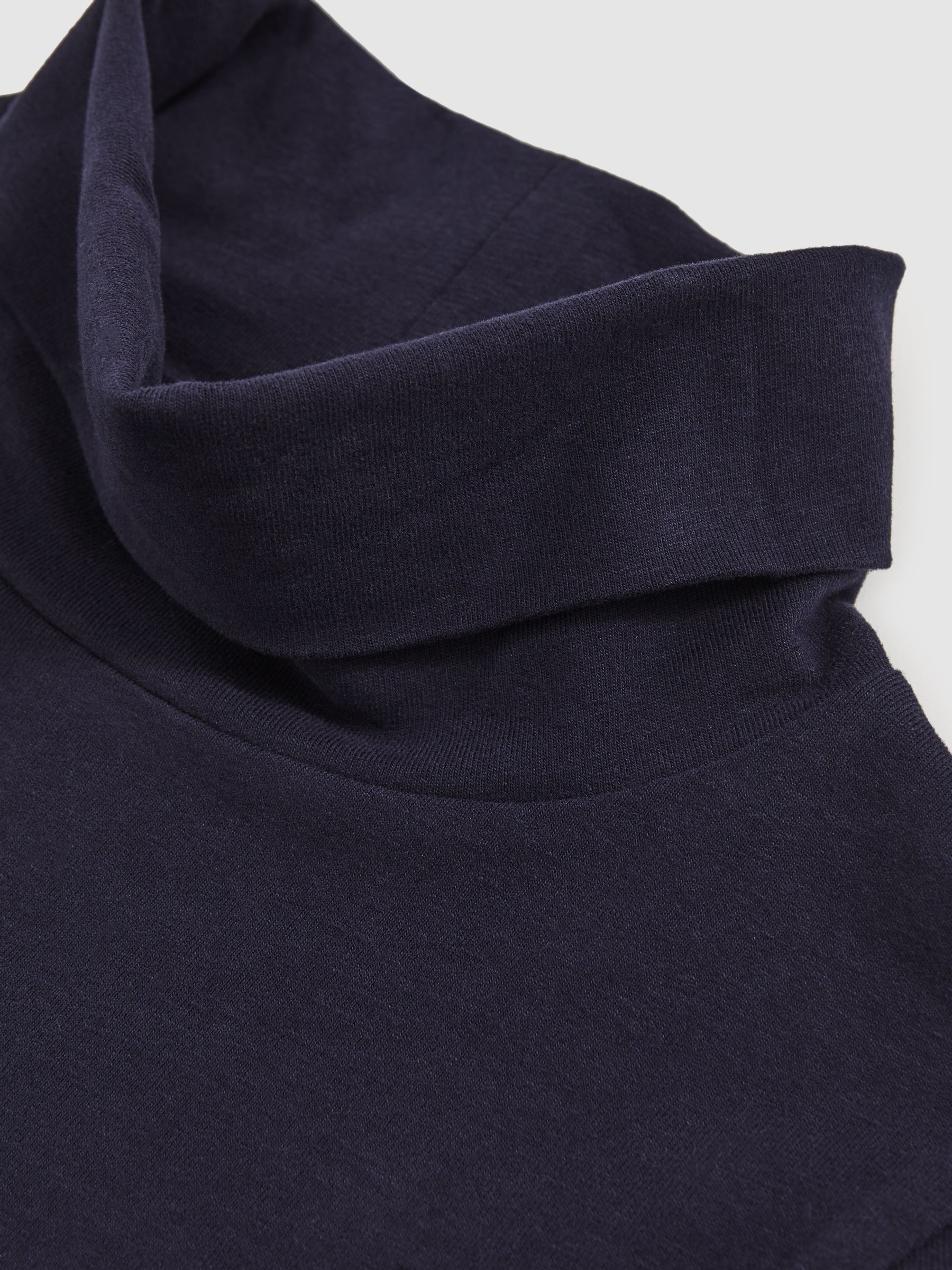 13-14 yrs Cotton-Jersey Roll-Neck Top with Stretch in Navy