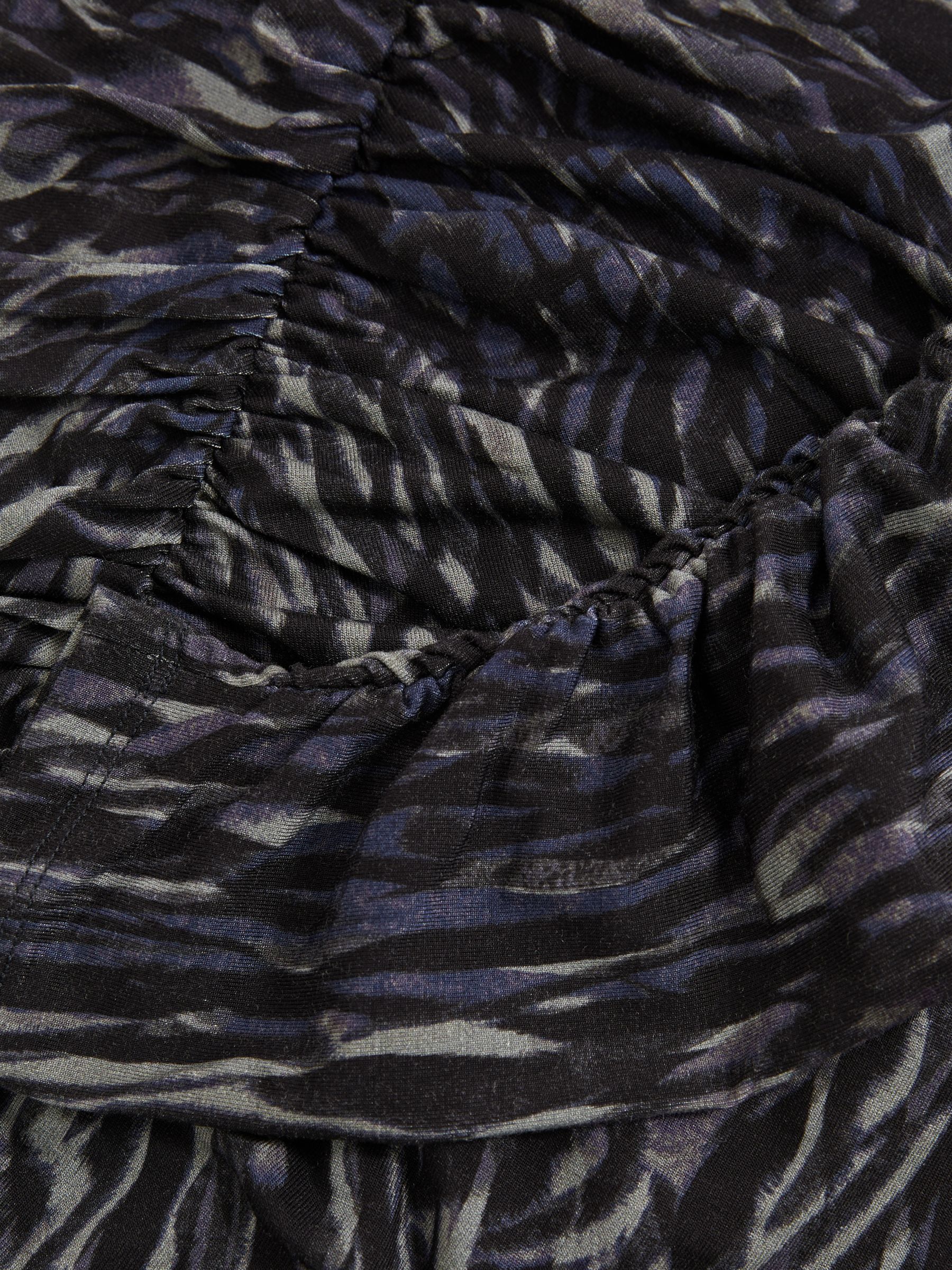 Printed Jersey Ruched Mini Dress in Charcoal