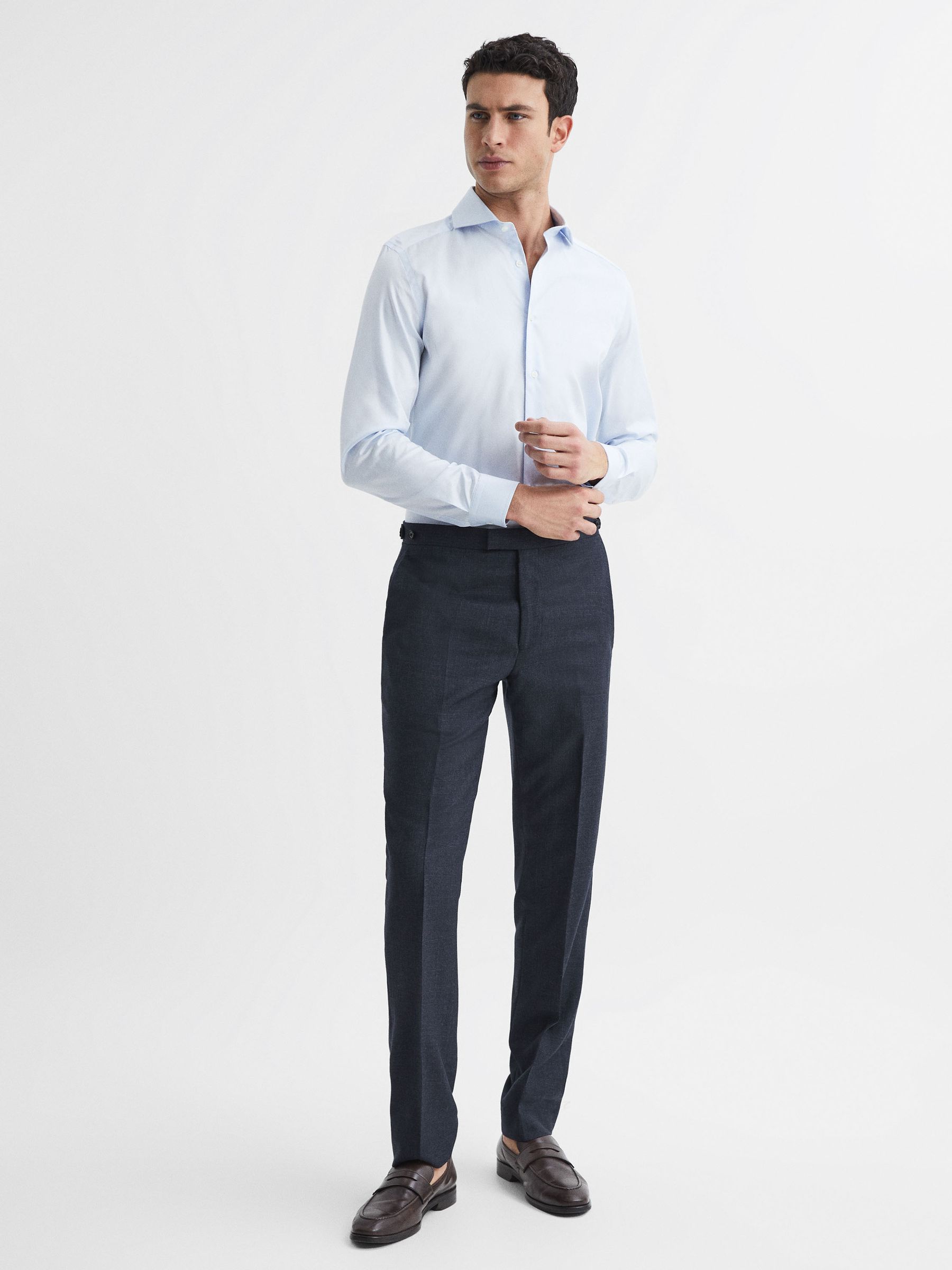 Textured Slim Fit Trousers in Navy