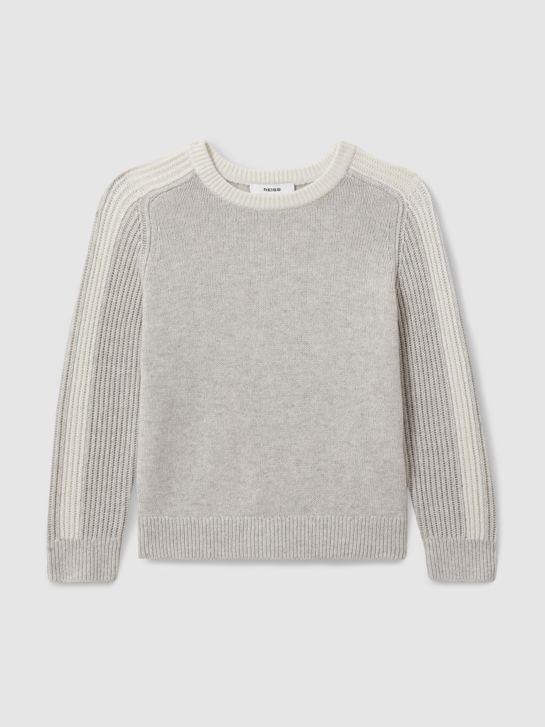 4-9 yrs Ribbed-Sleeve Jumper with Cotton and Wool in Grey/White