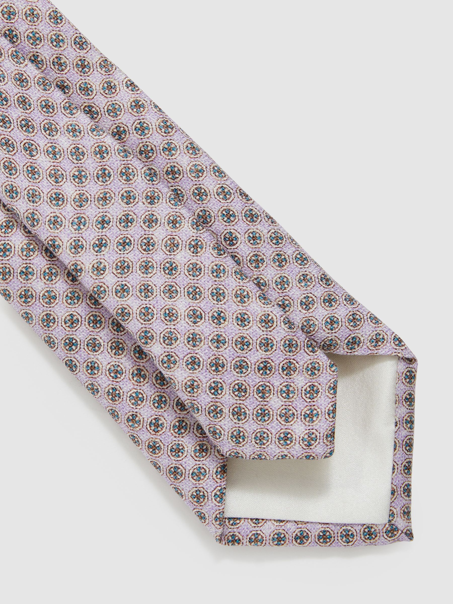 Silk Medallion-Print Tie in Soft Pink