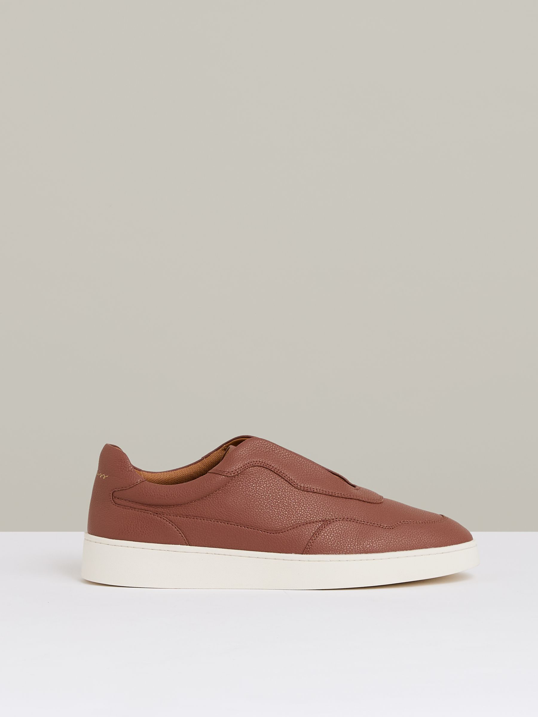 Grained Leather Elasticated Lace Trainers in Terracotta Brown