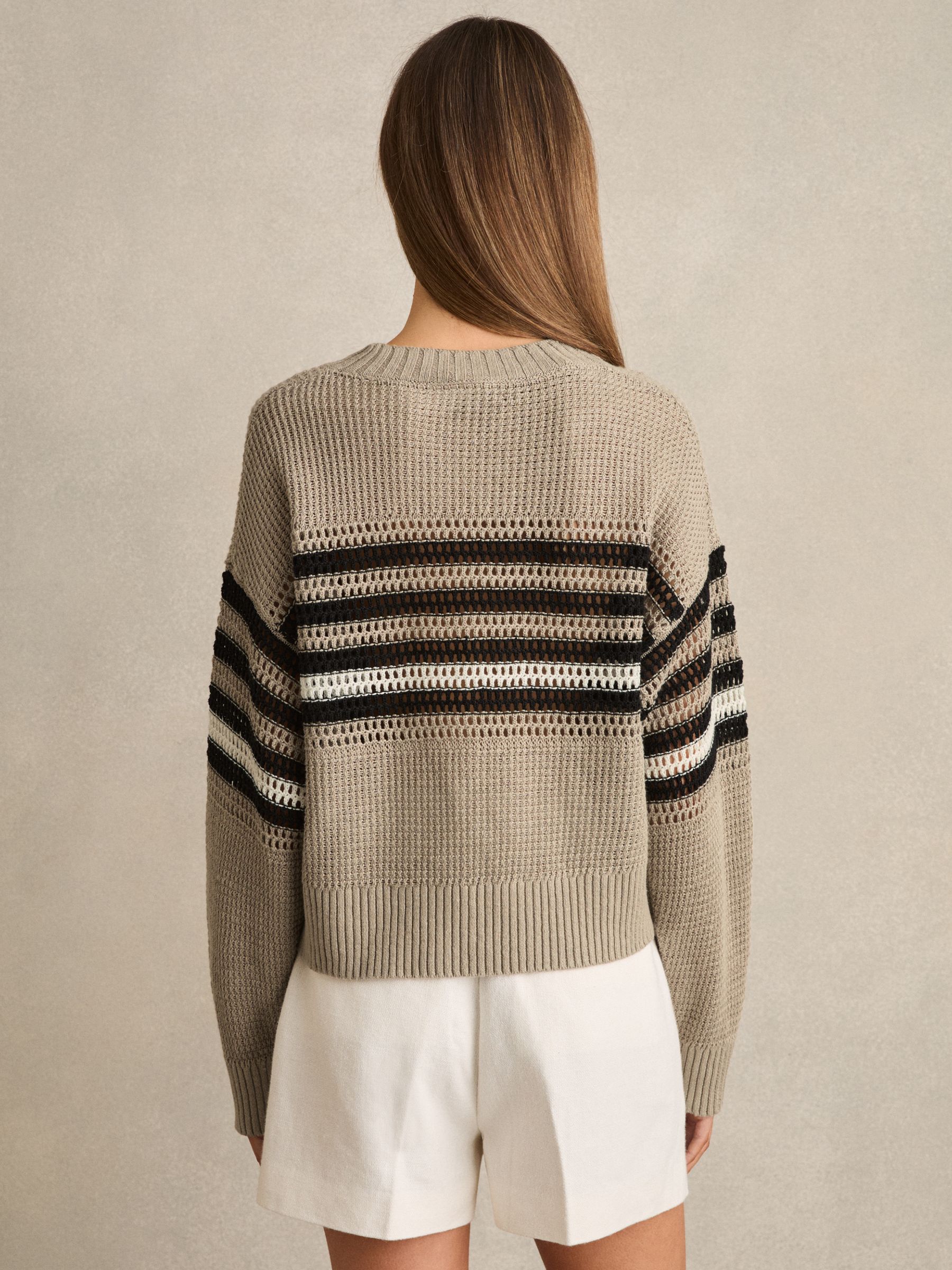 Linen Crochet Striped Jumper in Neutral/Black