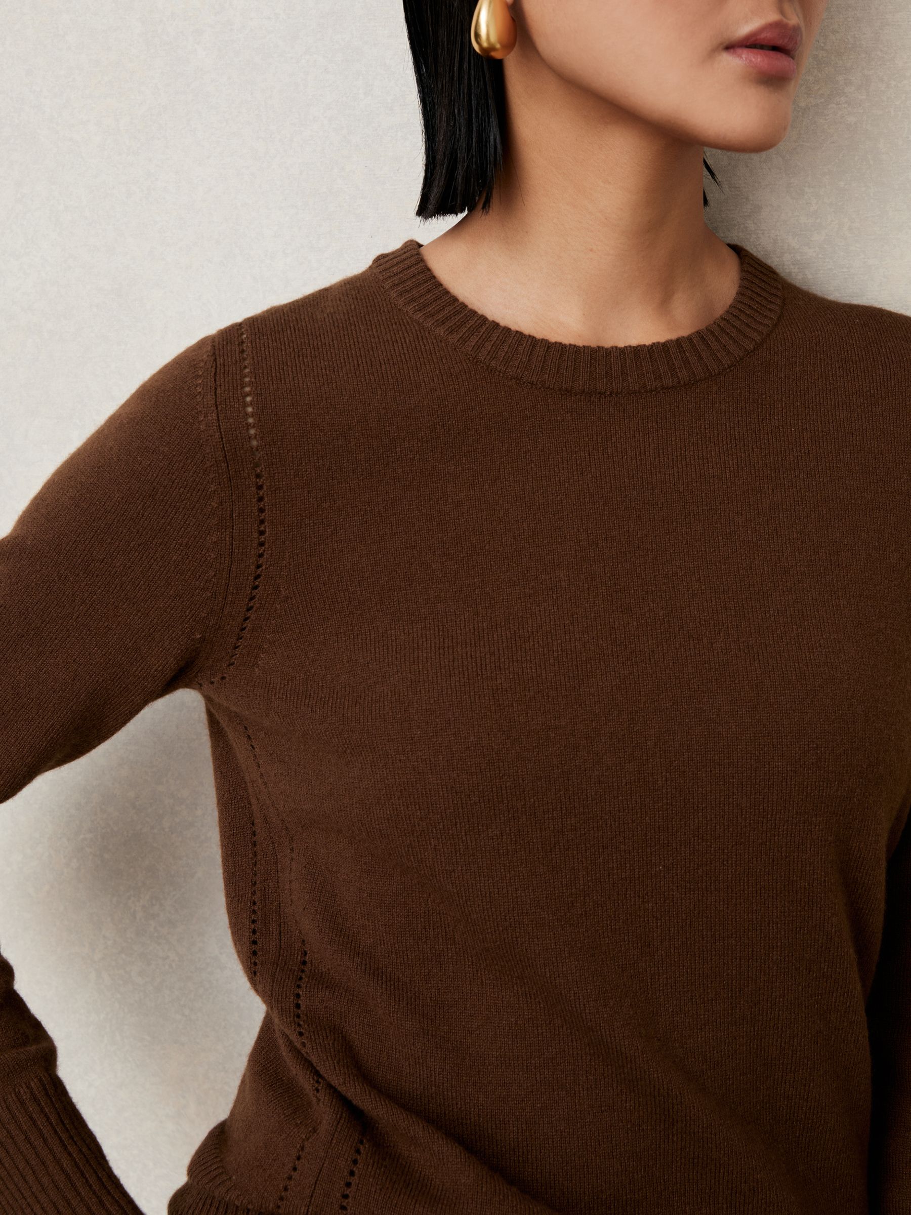 Wool-Blend Open-Stitch Jumper with Cashmere in Toffee Brown
