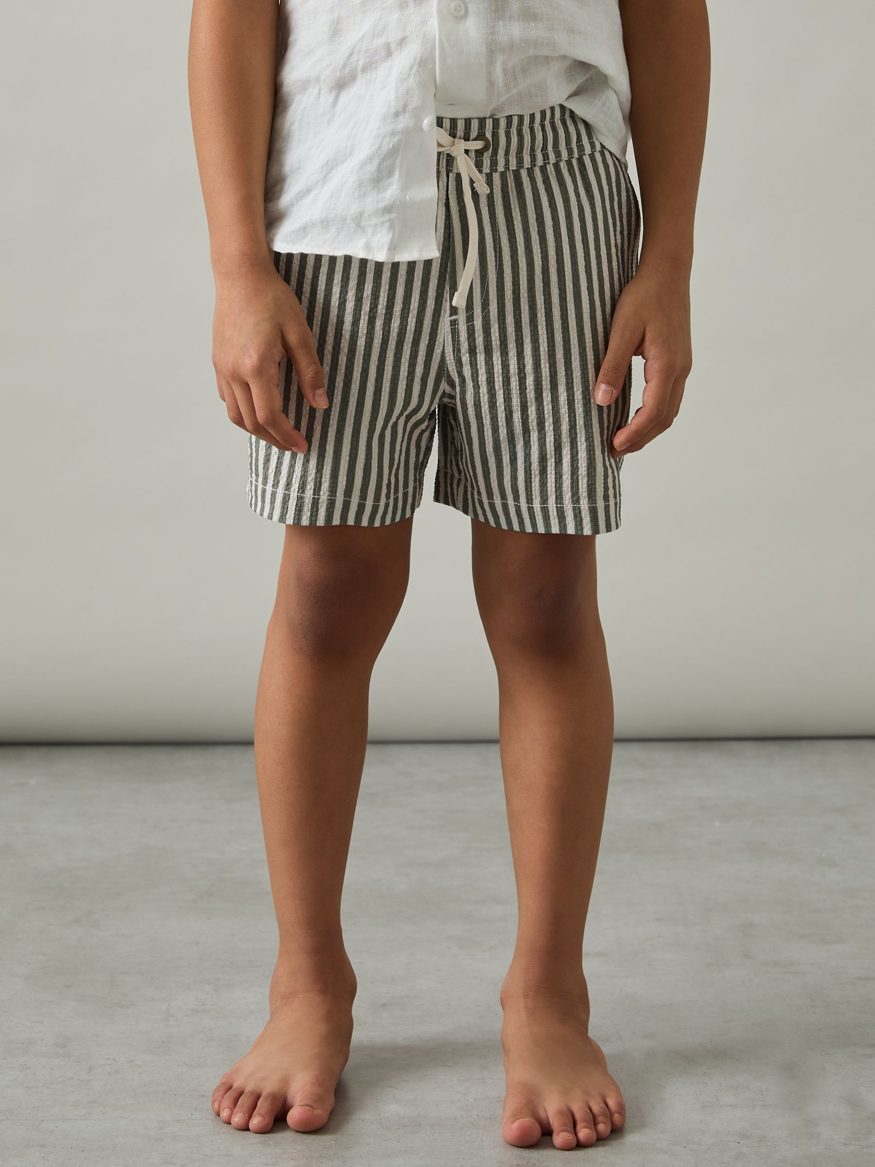 3-9 yrs Seersucker Striped Swim Shorts in Sage/White