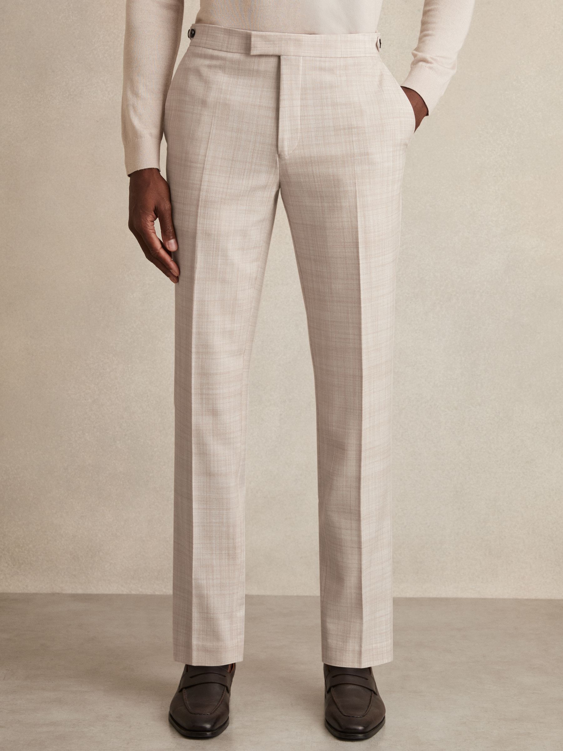 Check Regular-Fit Suit Trousers in Stone