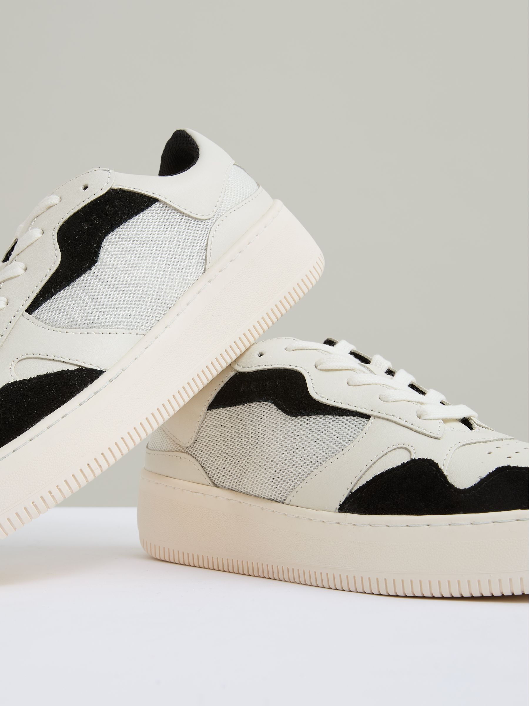 Leather And Mesh Platform Trainers in Black/White