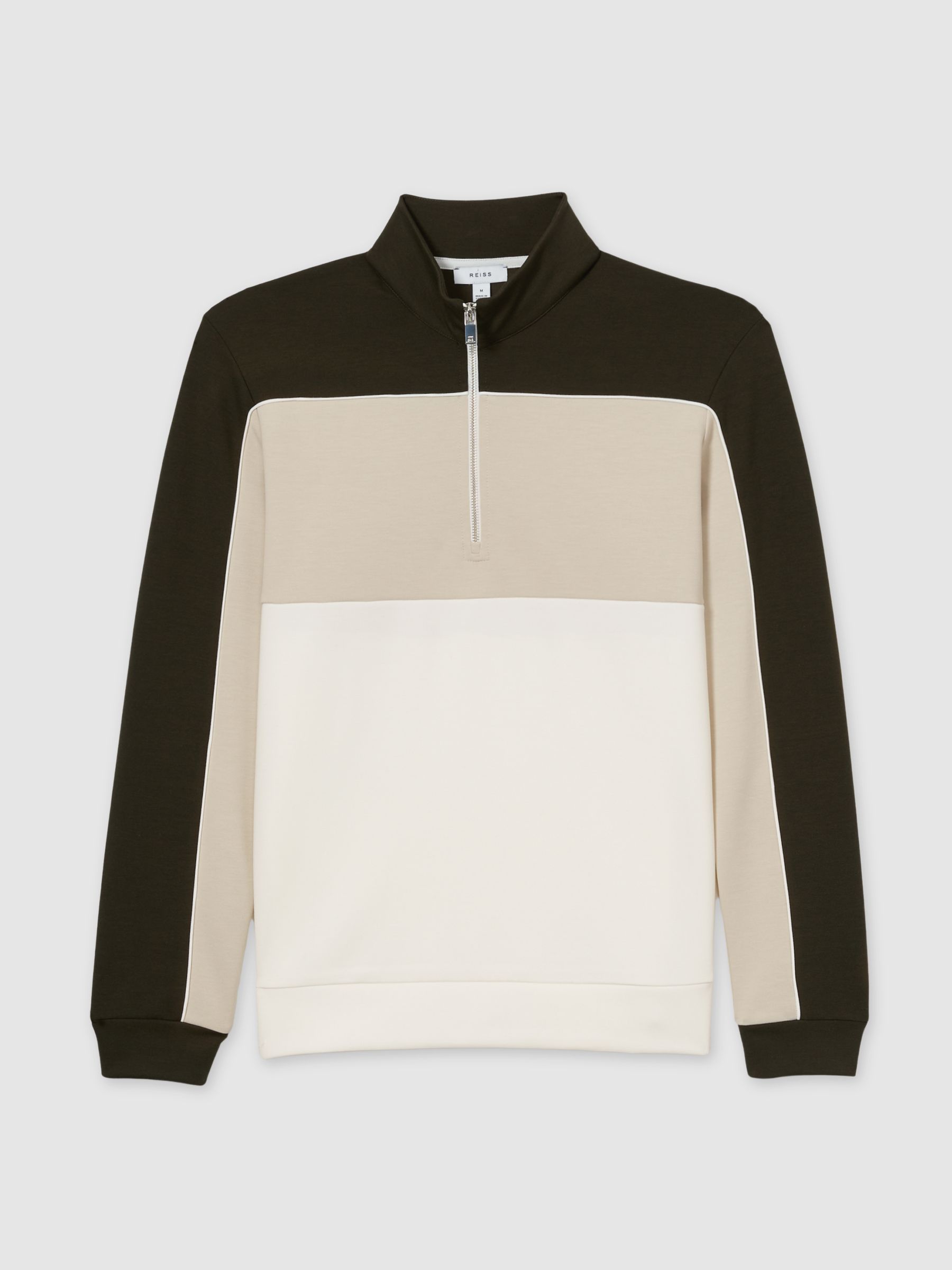 Interlock Colour-Block Half-Zip Sweatshirt in Forest Green/Off White