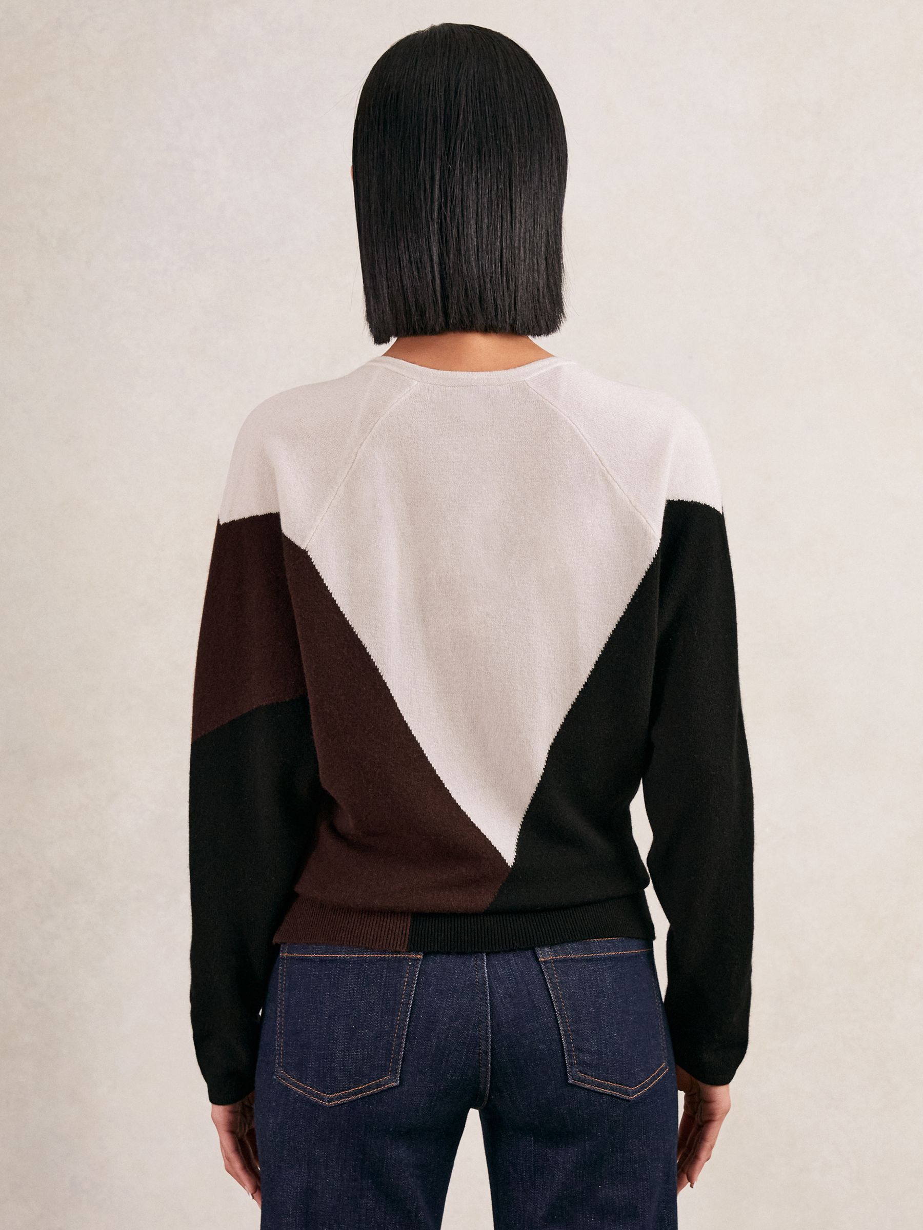 Wool-Blend Colourblock Knit Jumper with Cashmere in Black/Burgundy/Cream