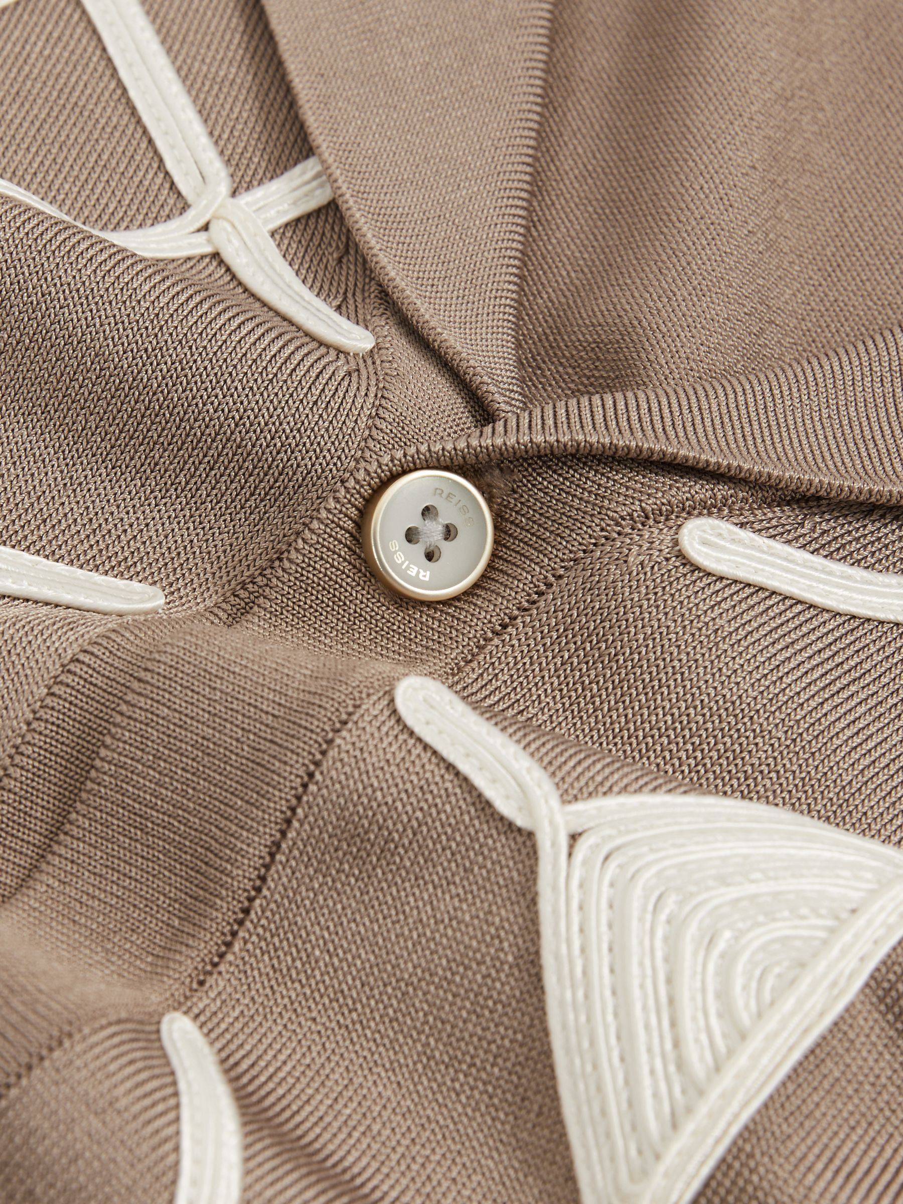 Geometric Embroidery Knit Shirt in Taupe Brown