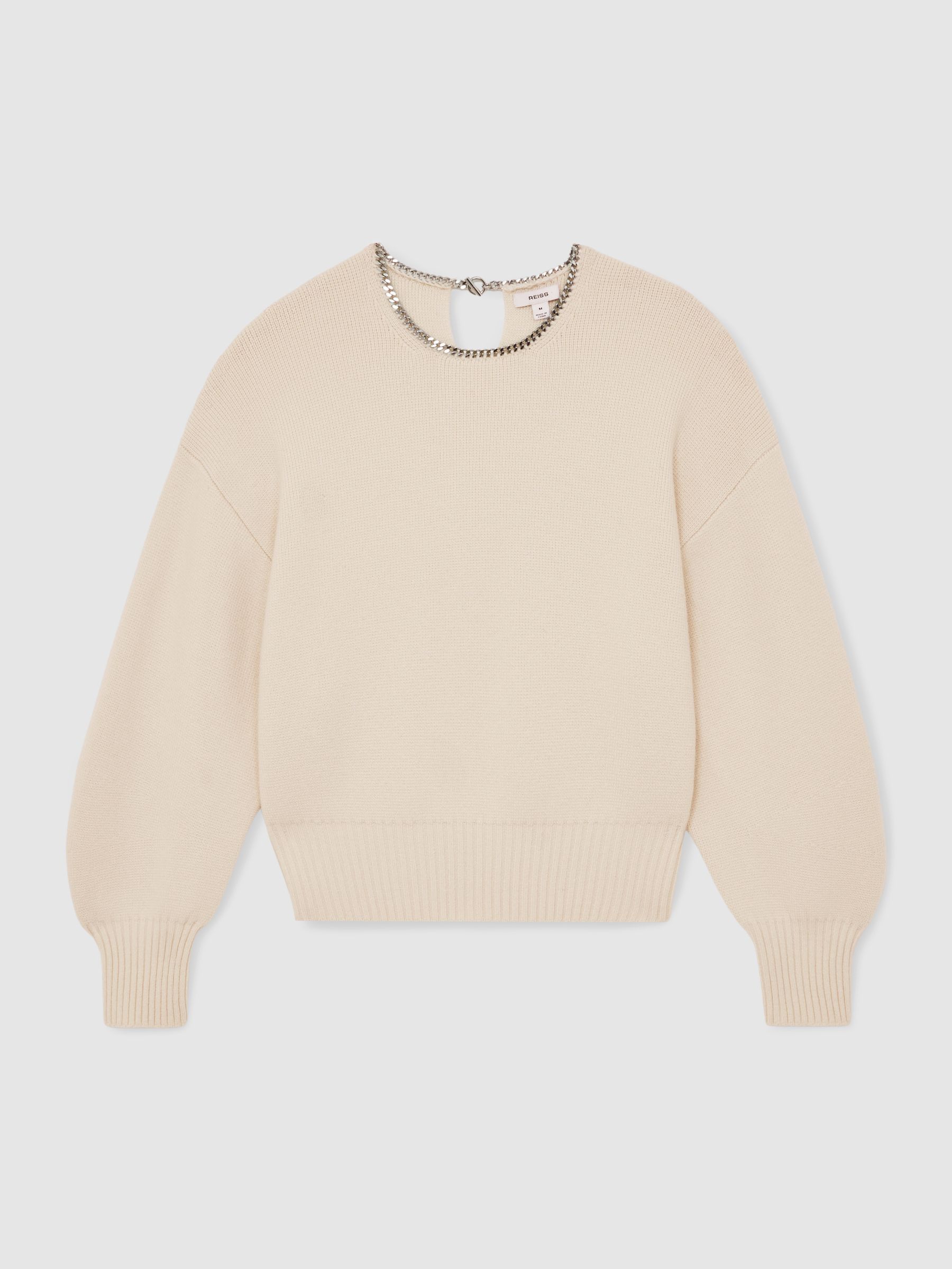 Wool-Blend Necklace-Trim Jumper with Cashmere in Cream