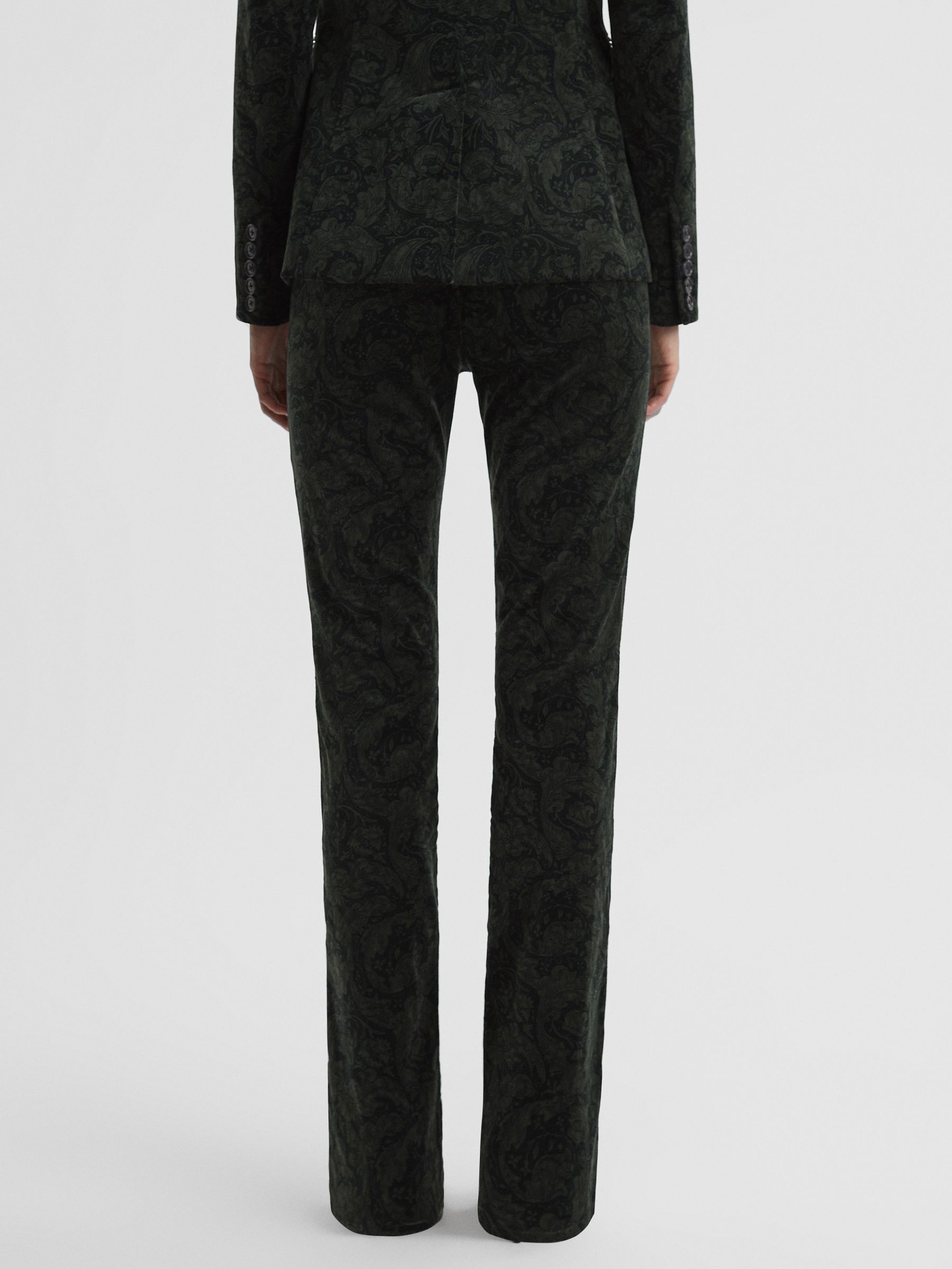 Paige Velvet Paisley Trousers in Dark Forest