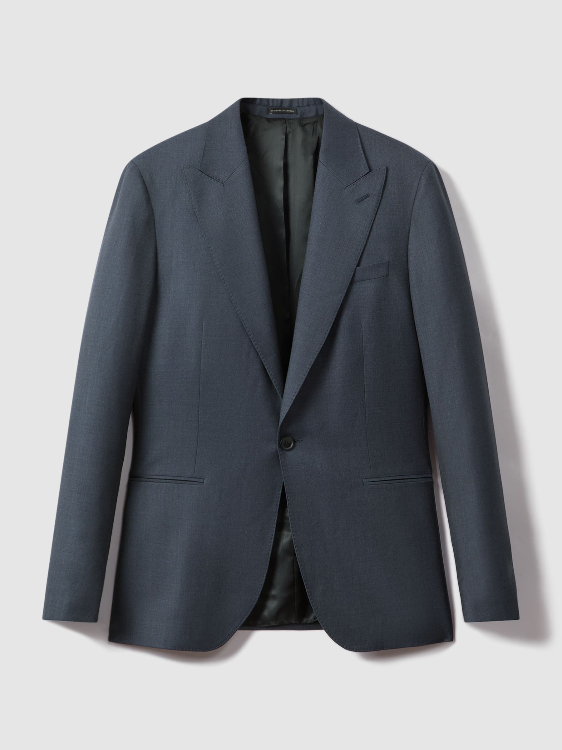 Slim Fit Single Breasted Wool Blazer in Airforce Blue