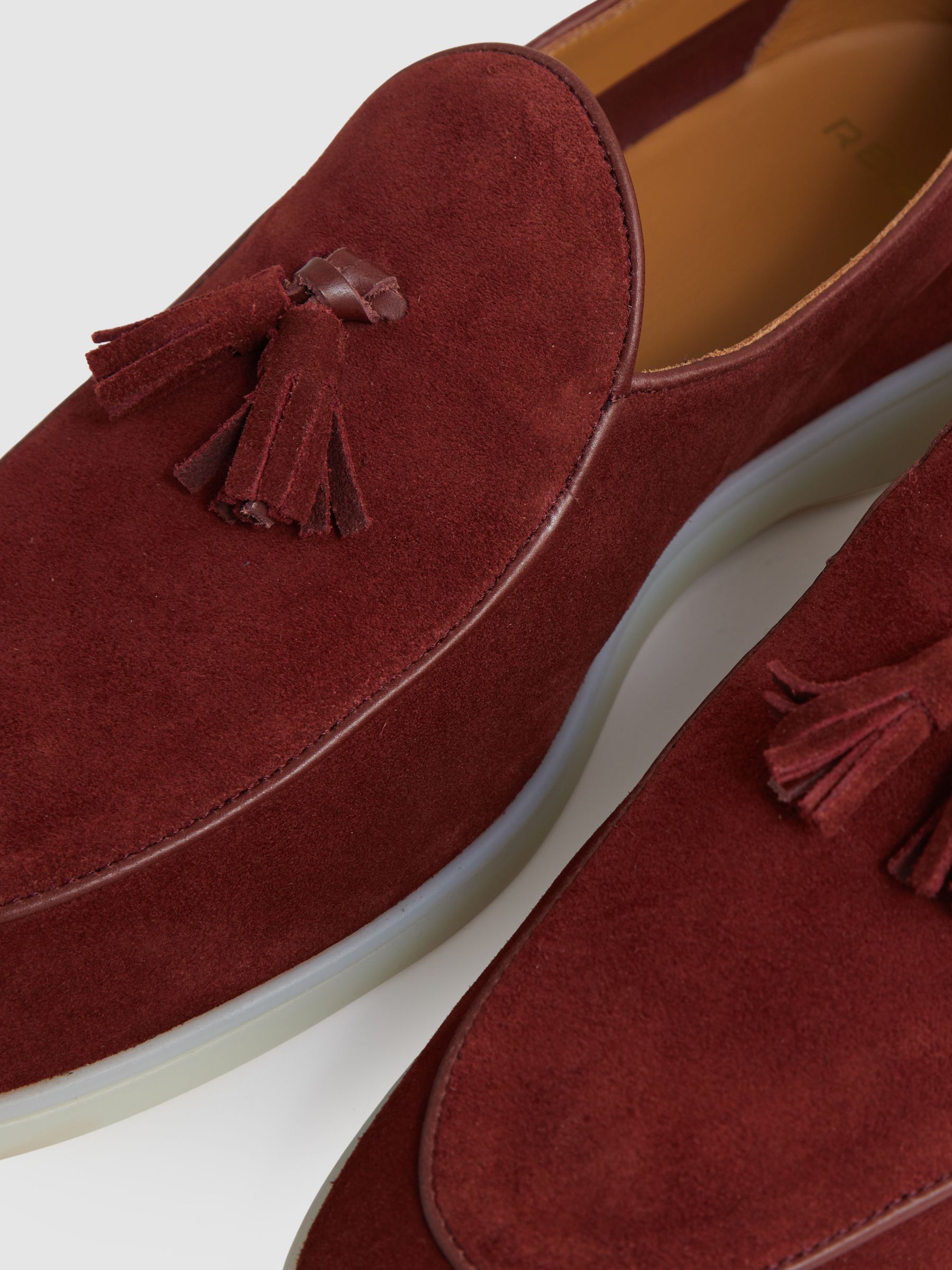 Suede Tassel Loafers in Maroon Red