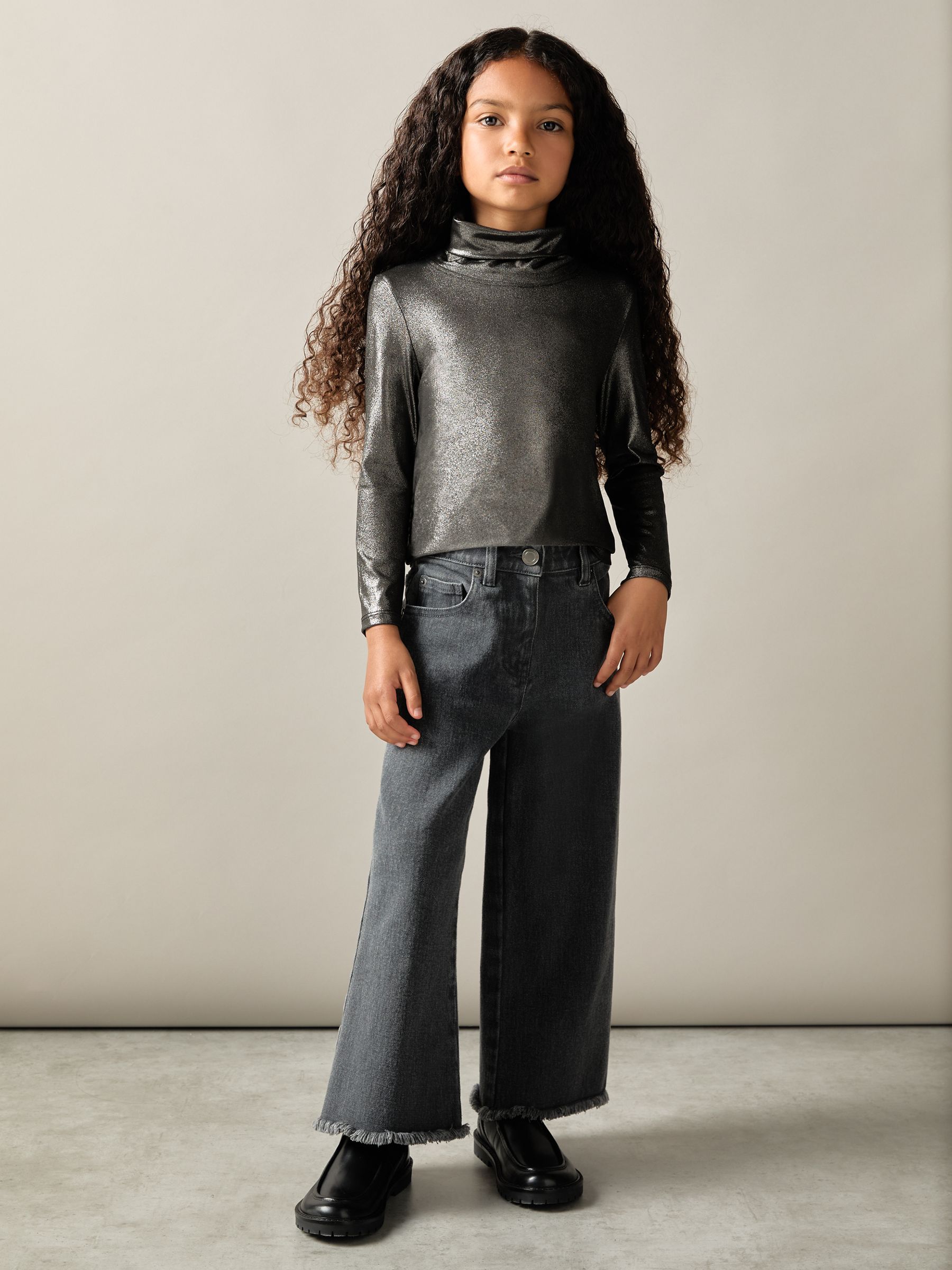 9-13 yrs Metallic-Thread Roll-Neck Top in Silver
