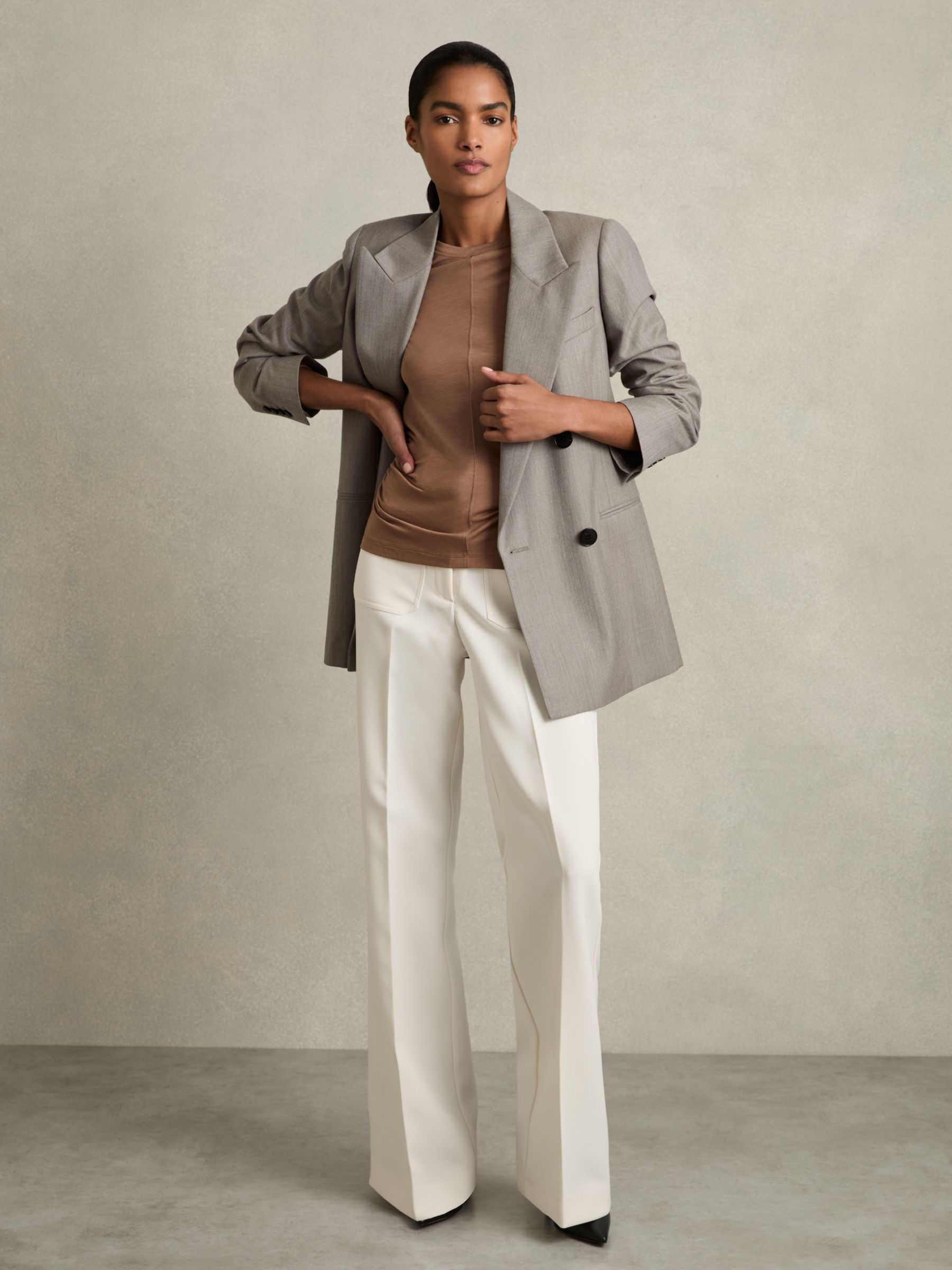 Ruched Side Crew-Neck Top in Mink