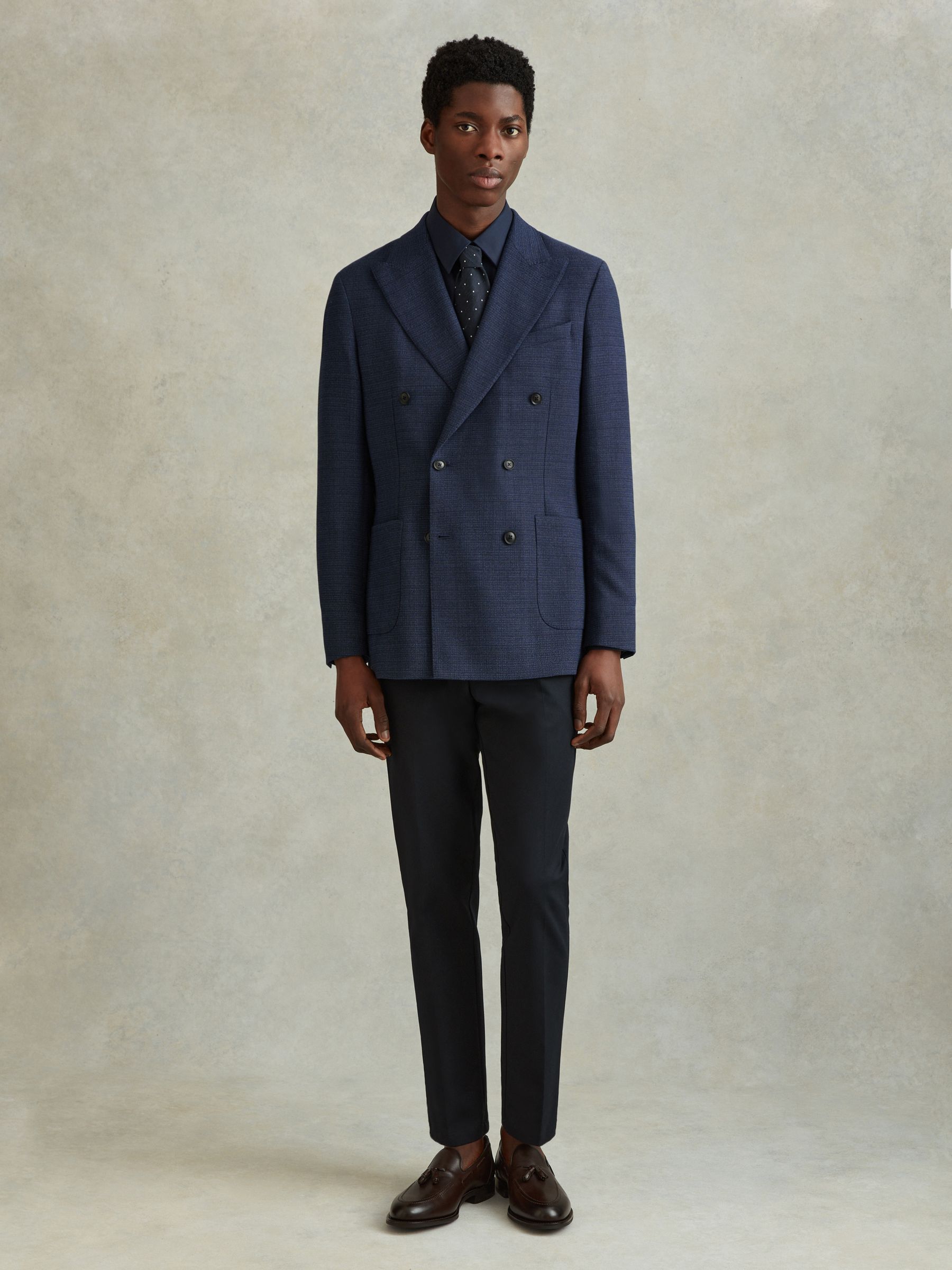 Wool Blend Double Breasted Blazer in Indigo