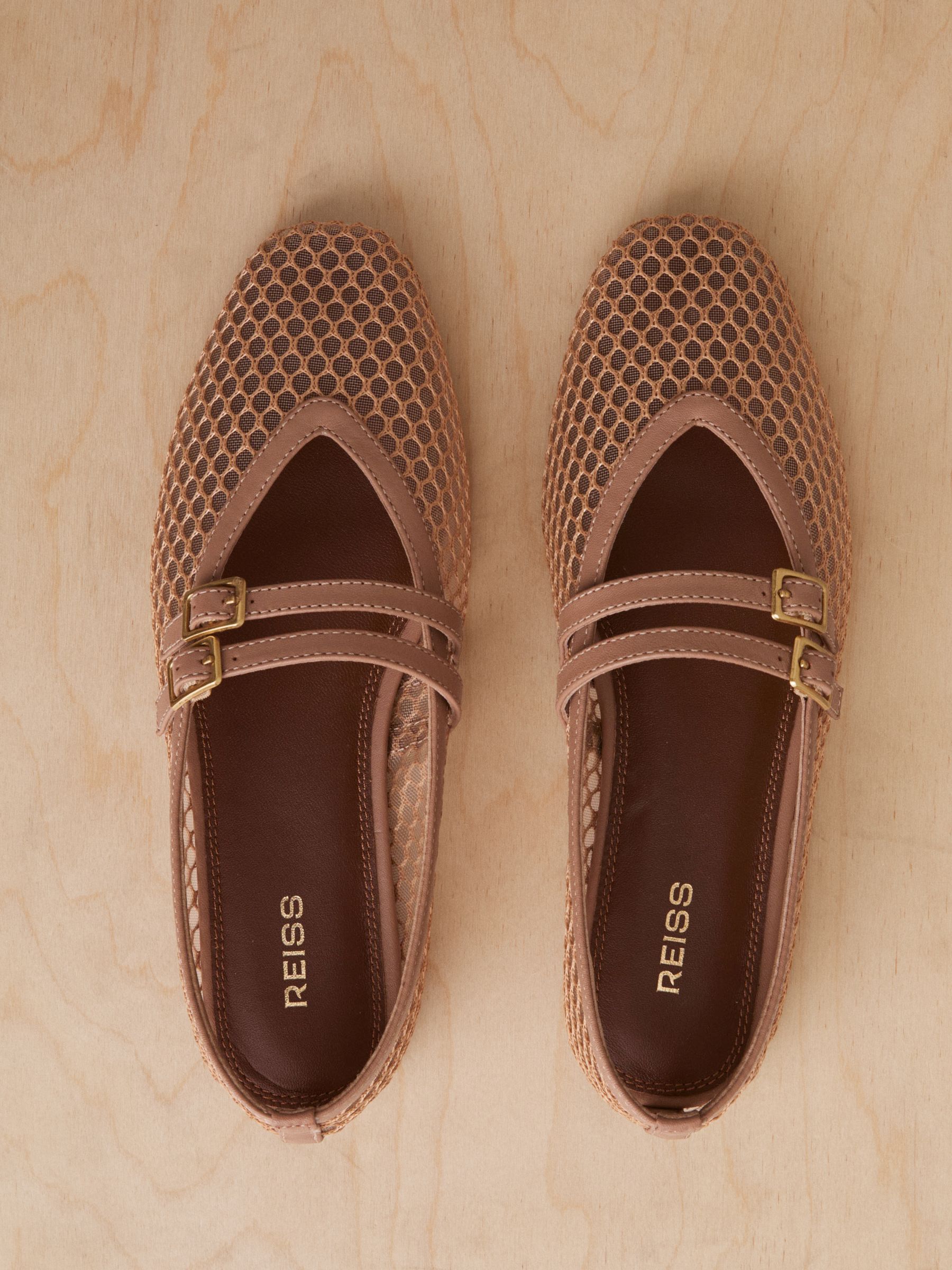 Mesh Double-Strap Ballet Flats in Neutral