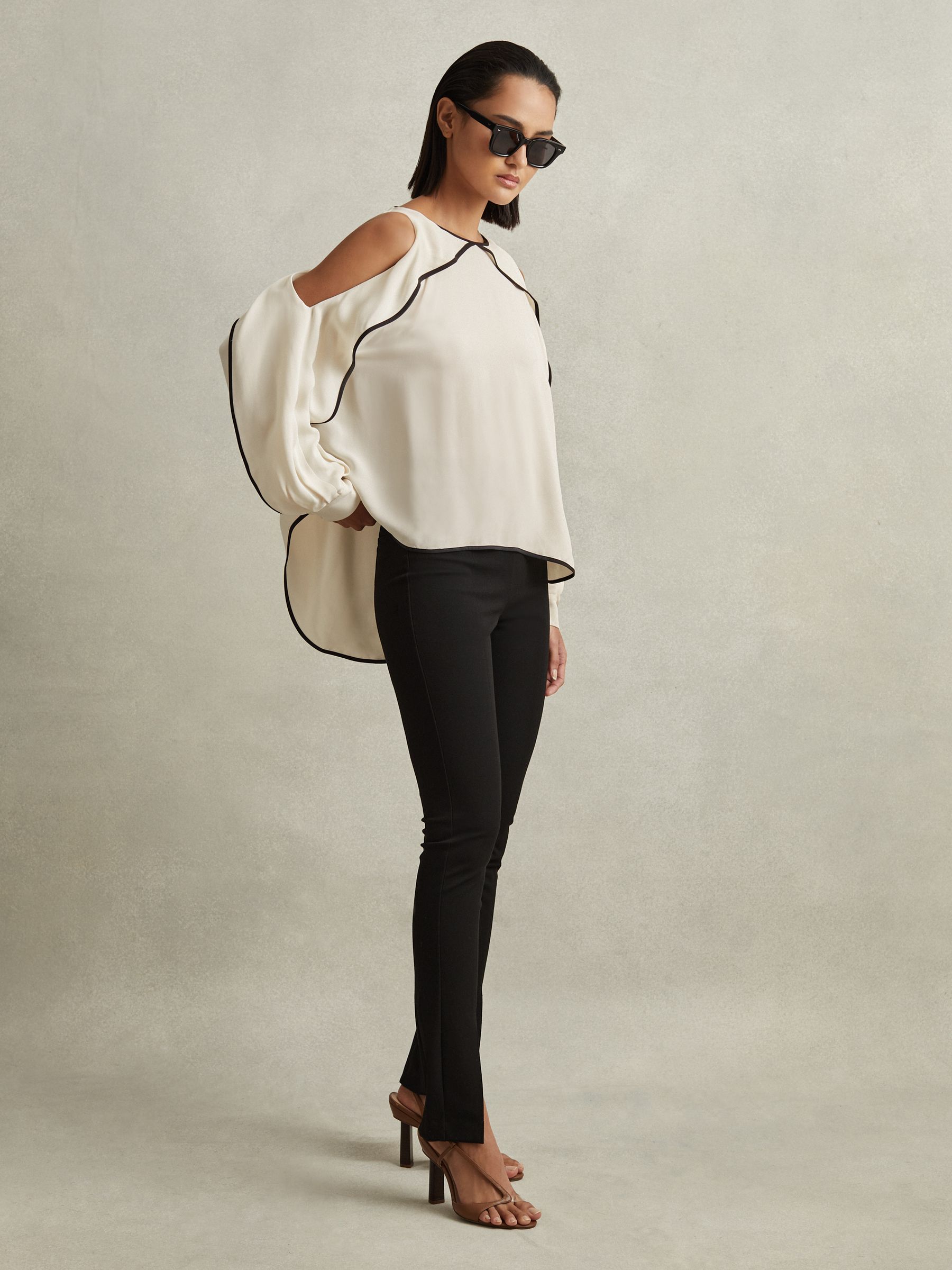 Ruffle Detail Cut Out Blouse in White