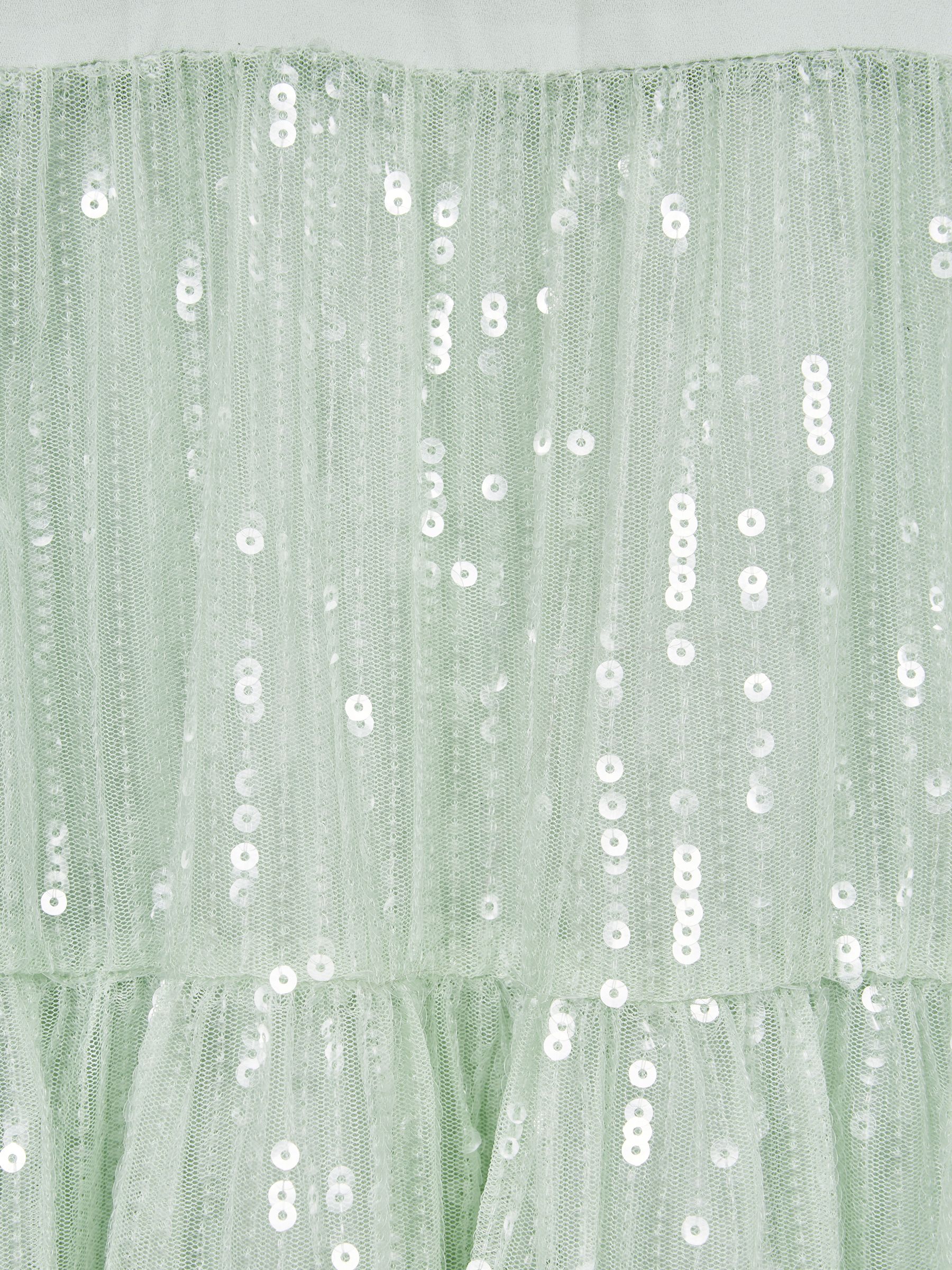 9-12 yrs Sequin Tiered Dress in Sage