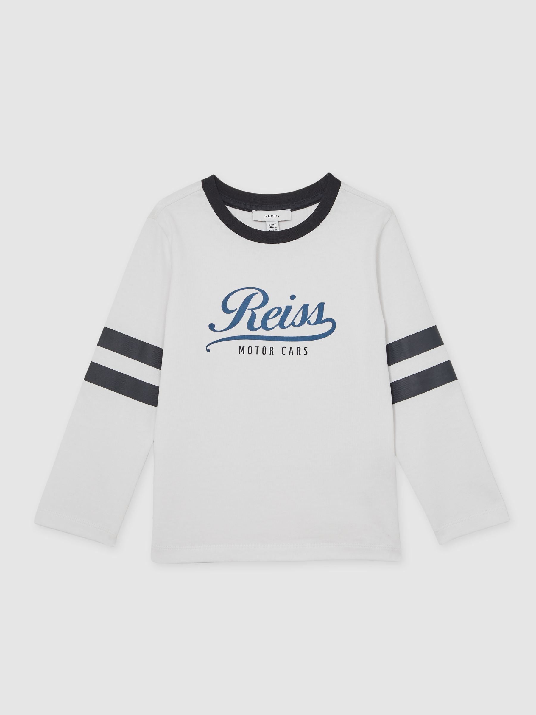 9-13 yrs Cotton Motor Cars Logo T-Shirt in White/Blue