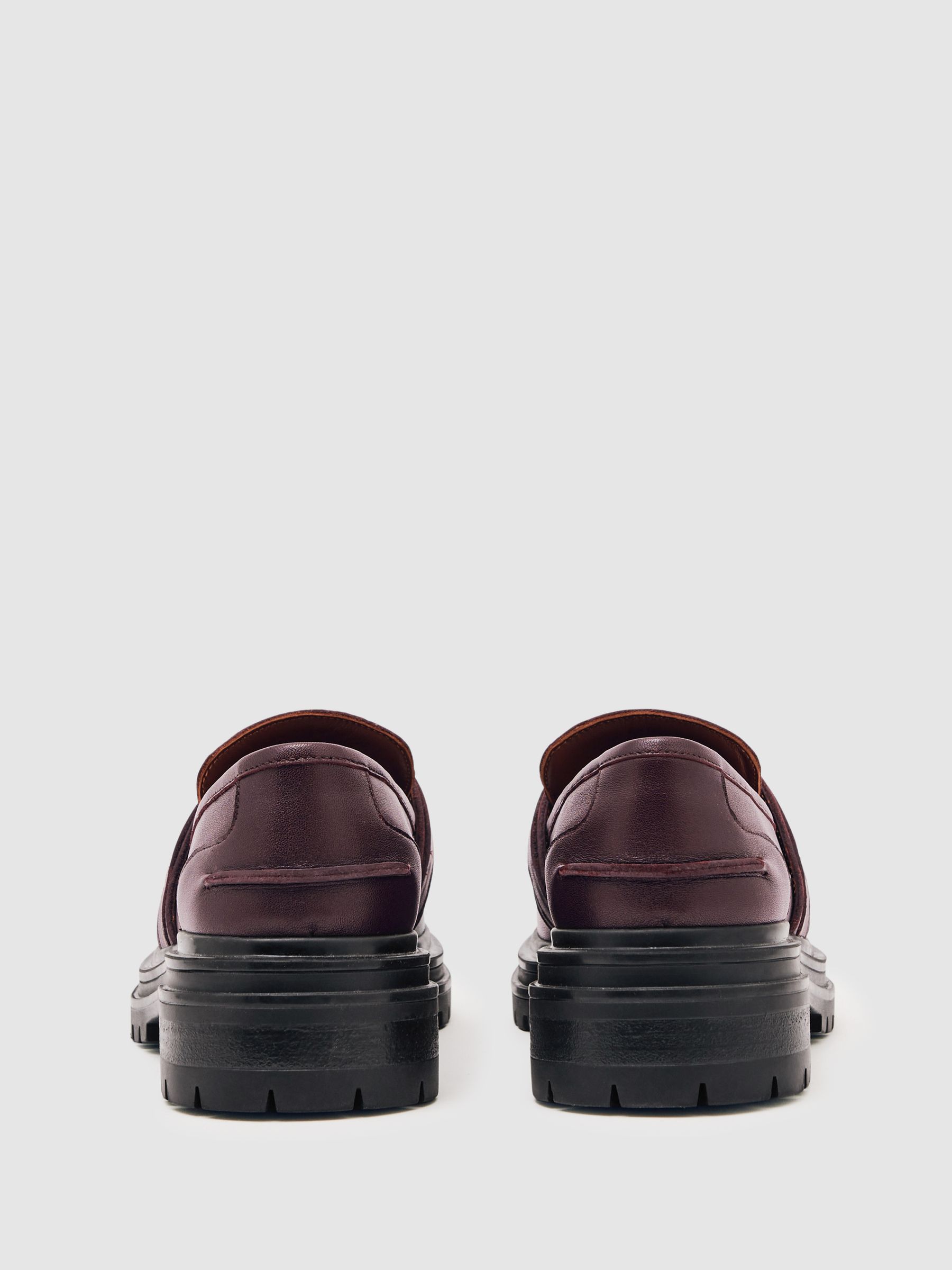 Leather Strap-Detail Lug-Sole Loafers in Burgundy