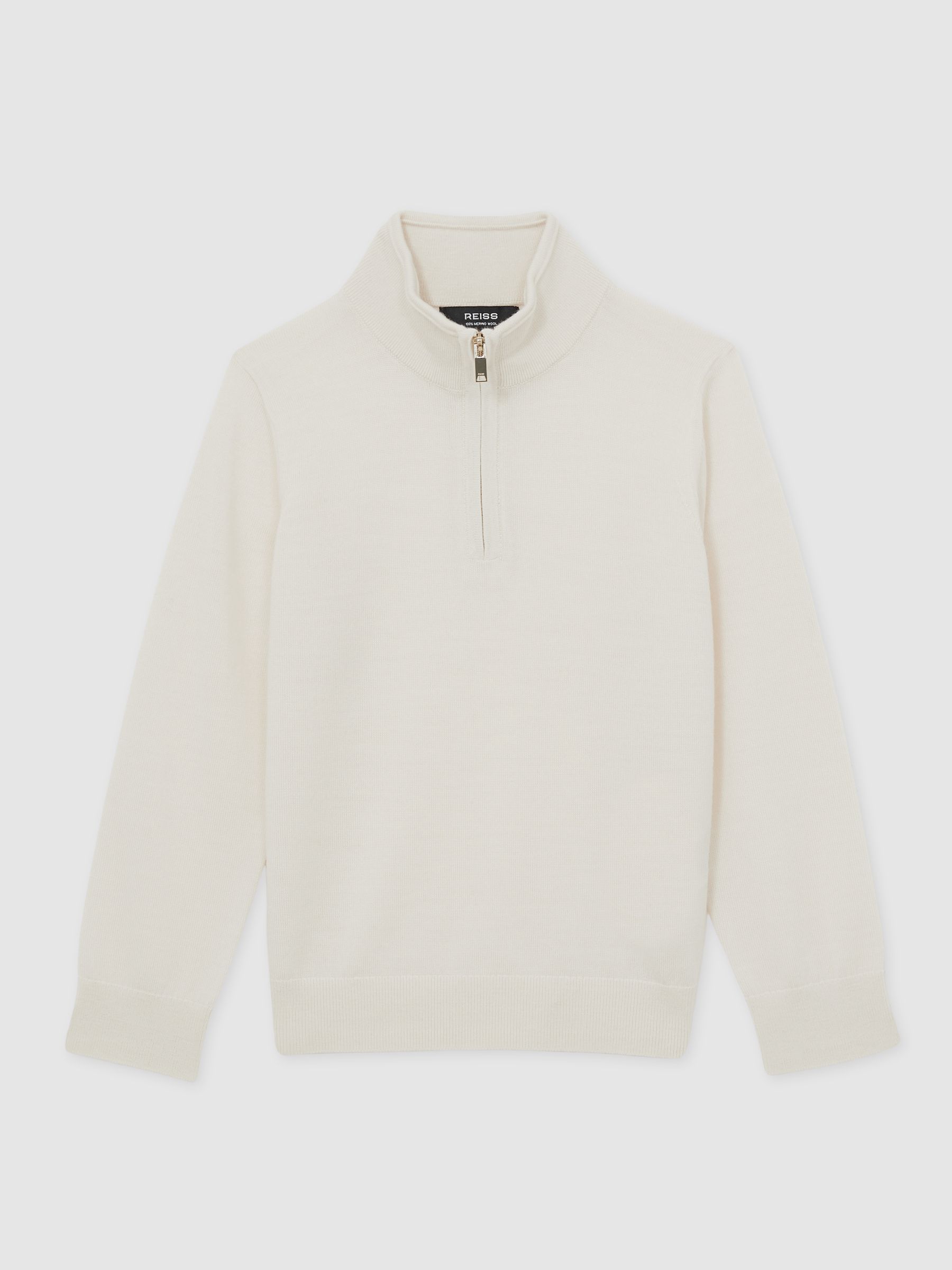 9-13 yrs Merino Wool Half-Zip Funnel Neck Jumper in Snow