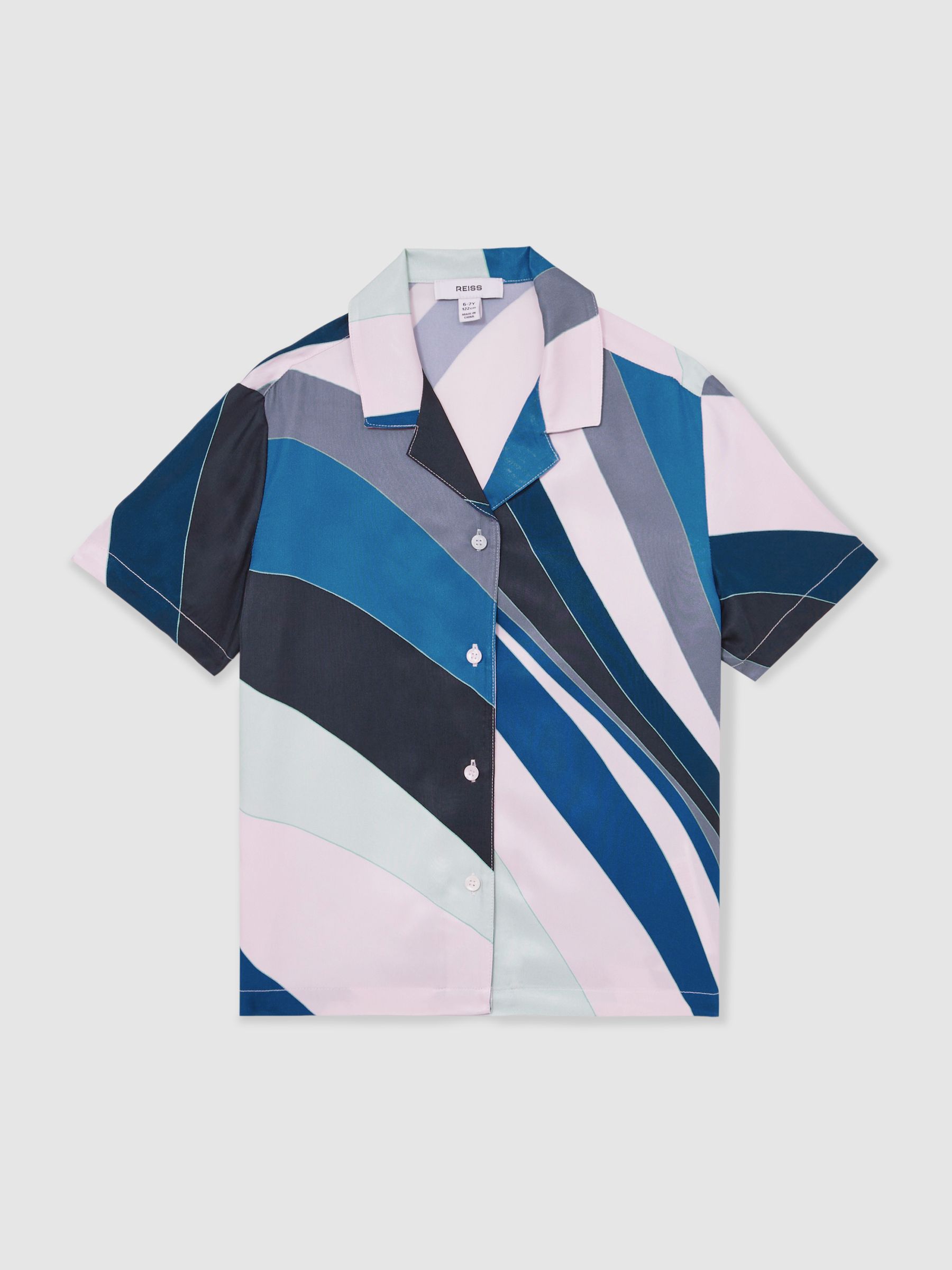 4-9 yrs Printed Cuban Collar Shirt in Blue Print