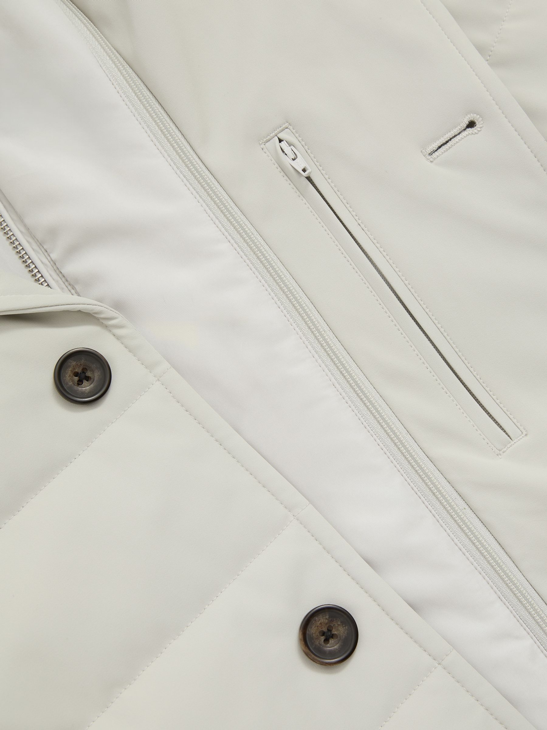 Longline Quilted-Shell Coat with Inner Gilet in Stone