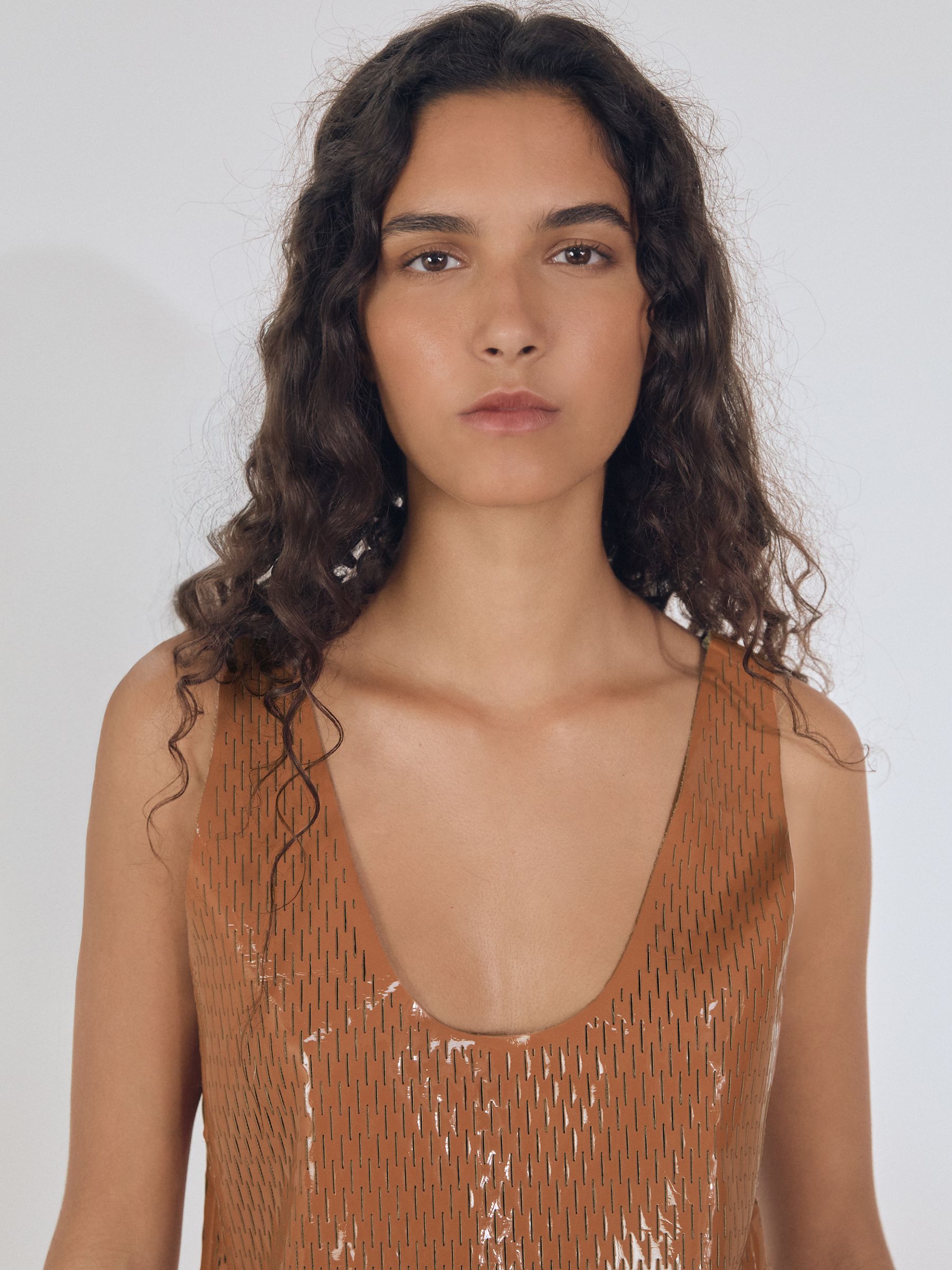 Atelier Laser-Cut Vest Top in Tan