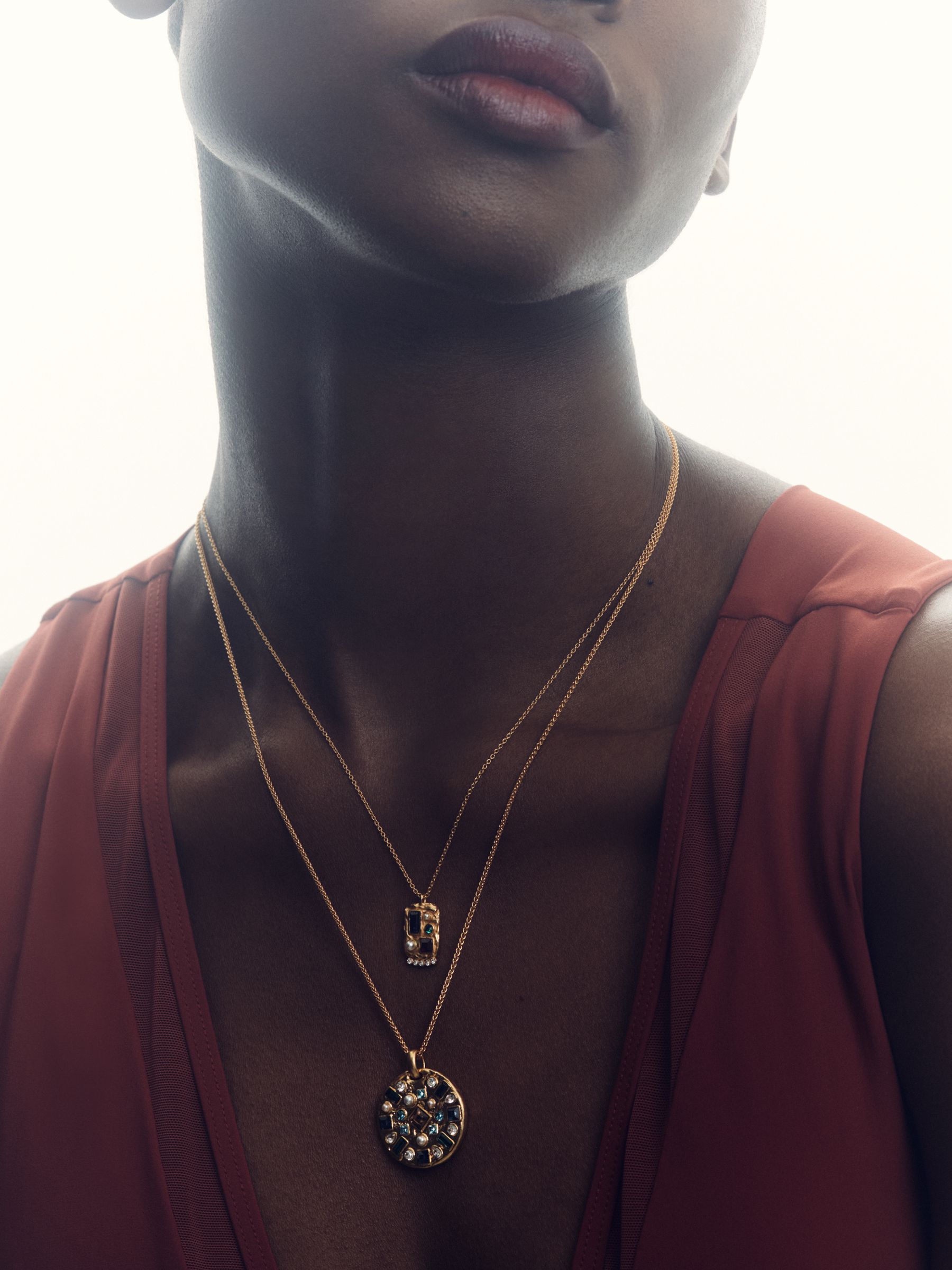 Crystal Coin Pendant Necklace in Gold Tone