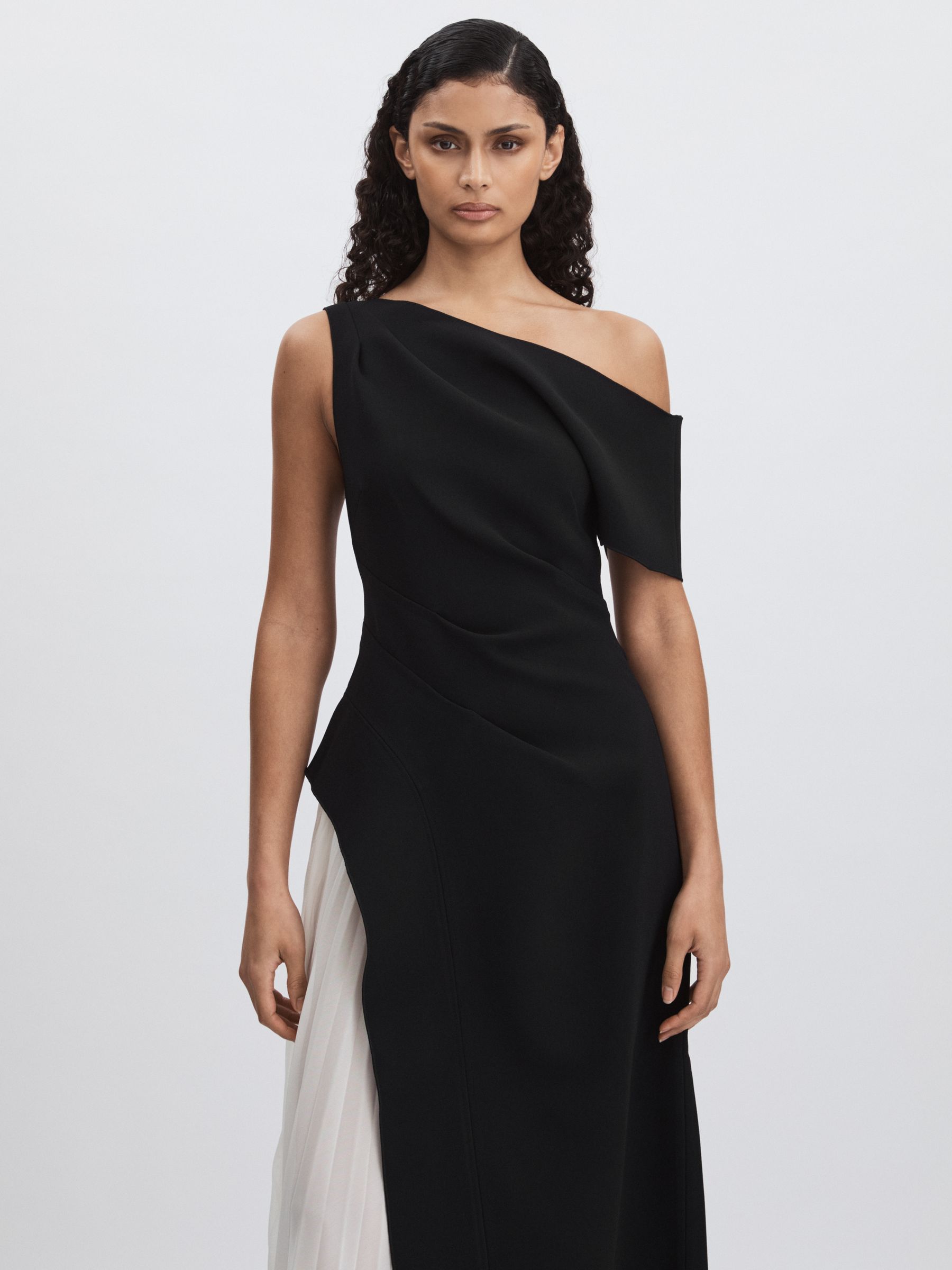 Sudden Midi Dress with Contrast Skirt in Black/Cream