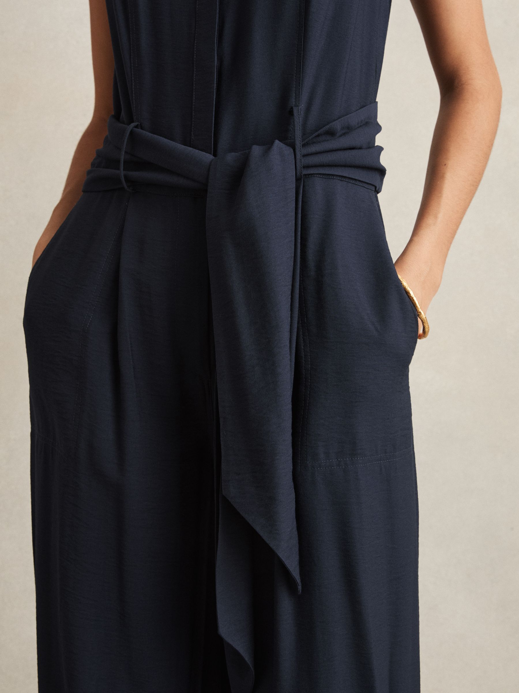 Wide-Leg Belted Jumpsuit in Navy