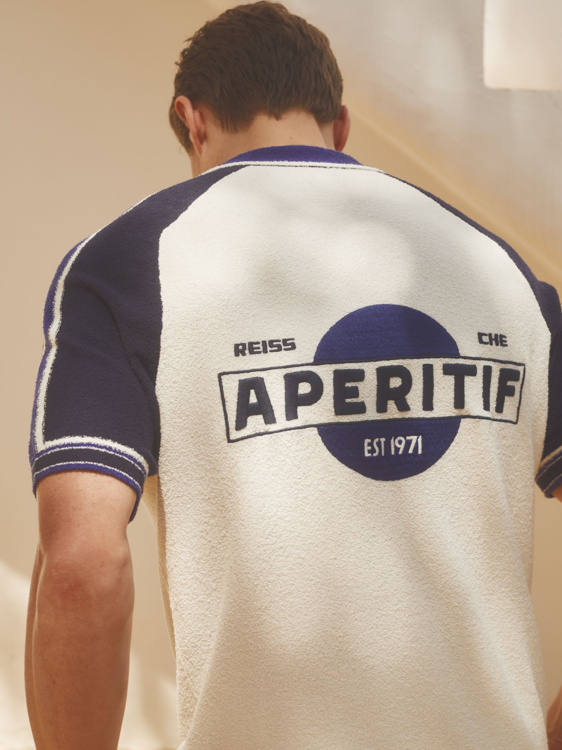 Reiss | Ché Towelling Cuban Collar Shirt in White/Blue