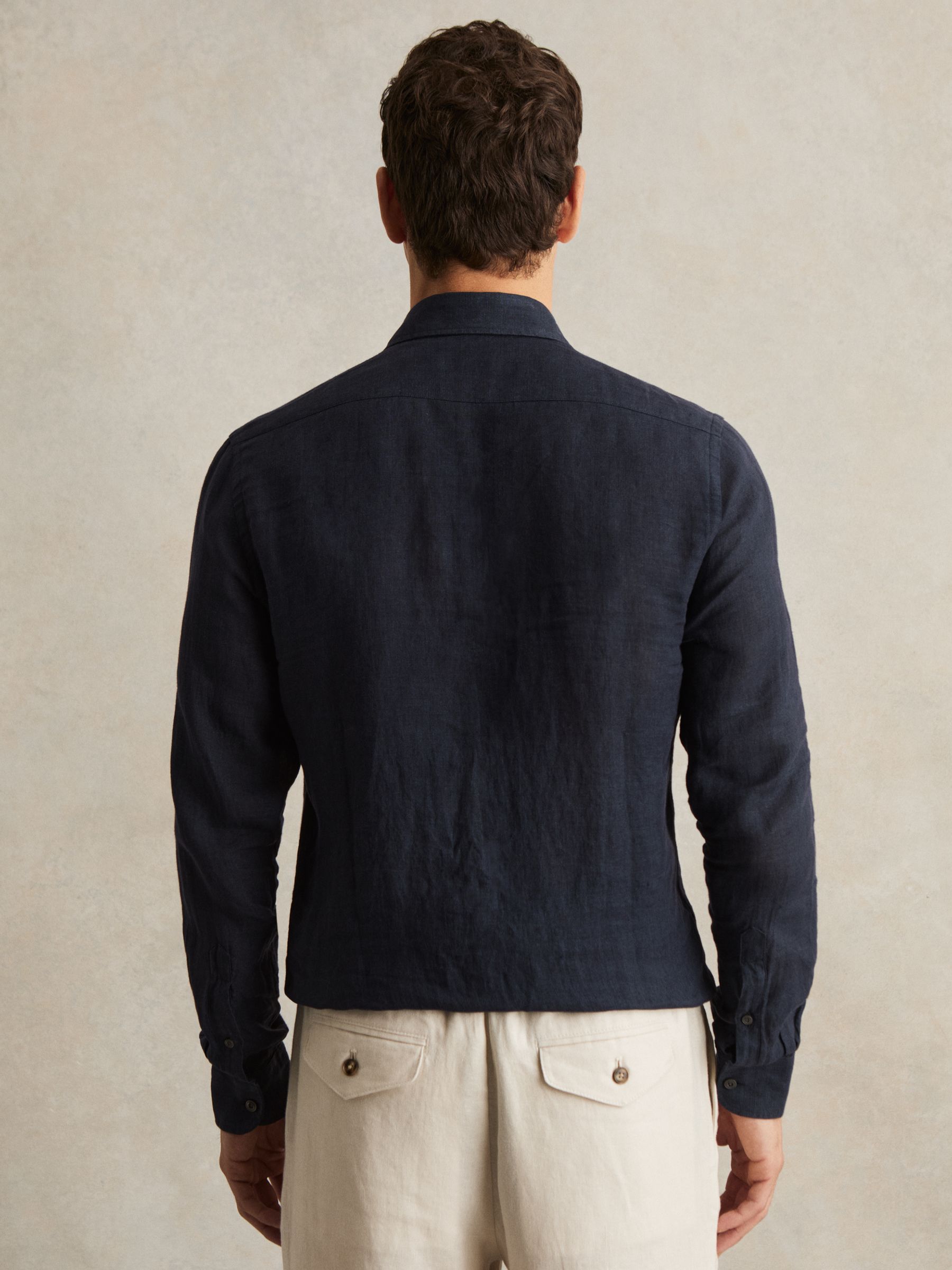 Linen Button-Through Shirt in Navy