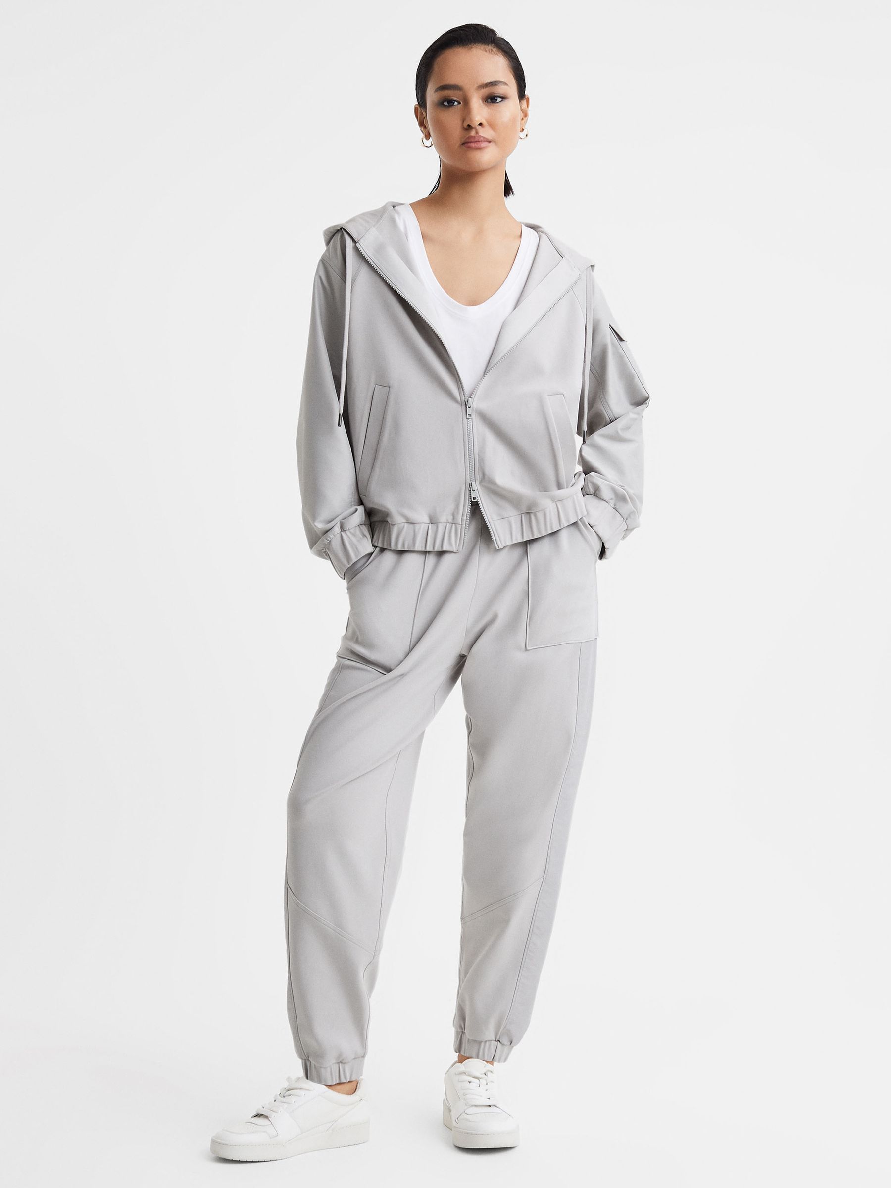 Cotton Blend Tracksuit Top in Grey