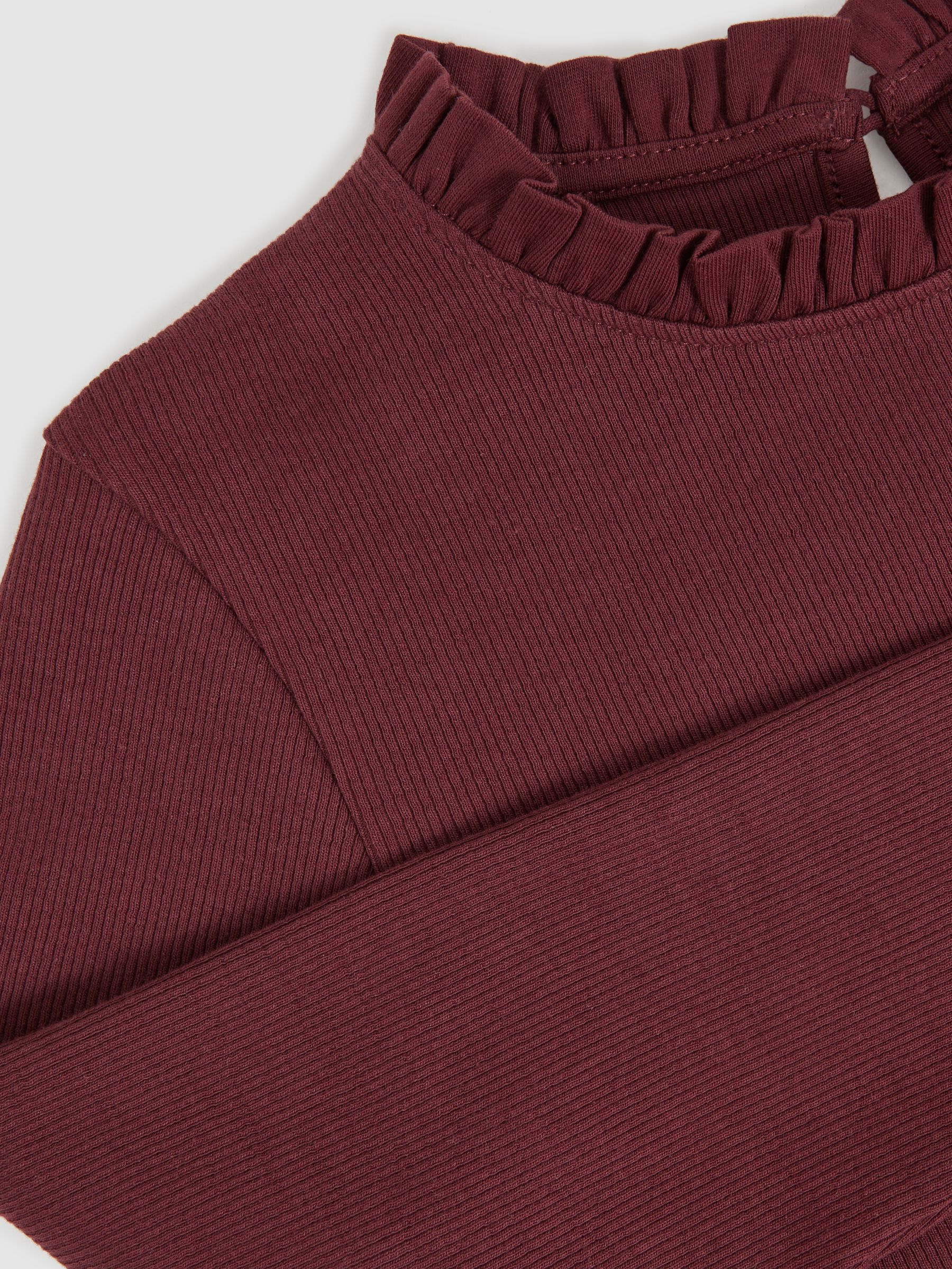 3-9 yrs Stretch-Cotton Ruffle-Neck Top in Burgundy