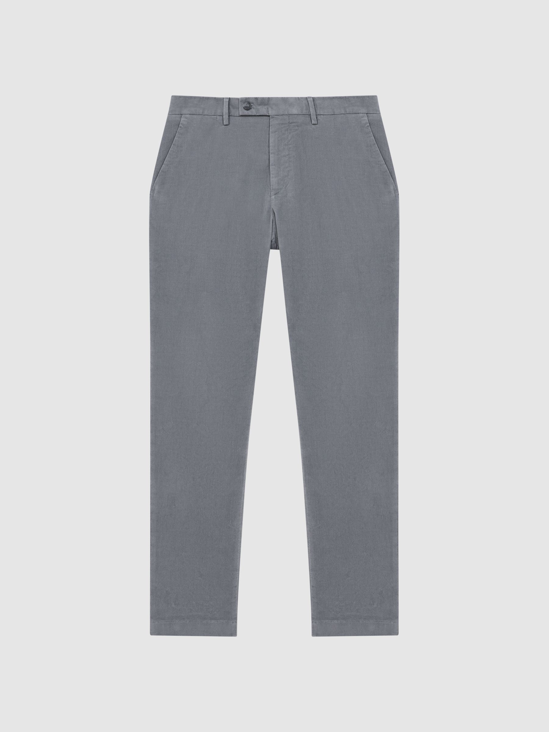 Slim Fit Brushed Cotton Trousers in Grey