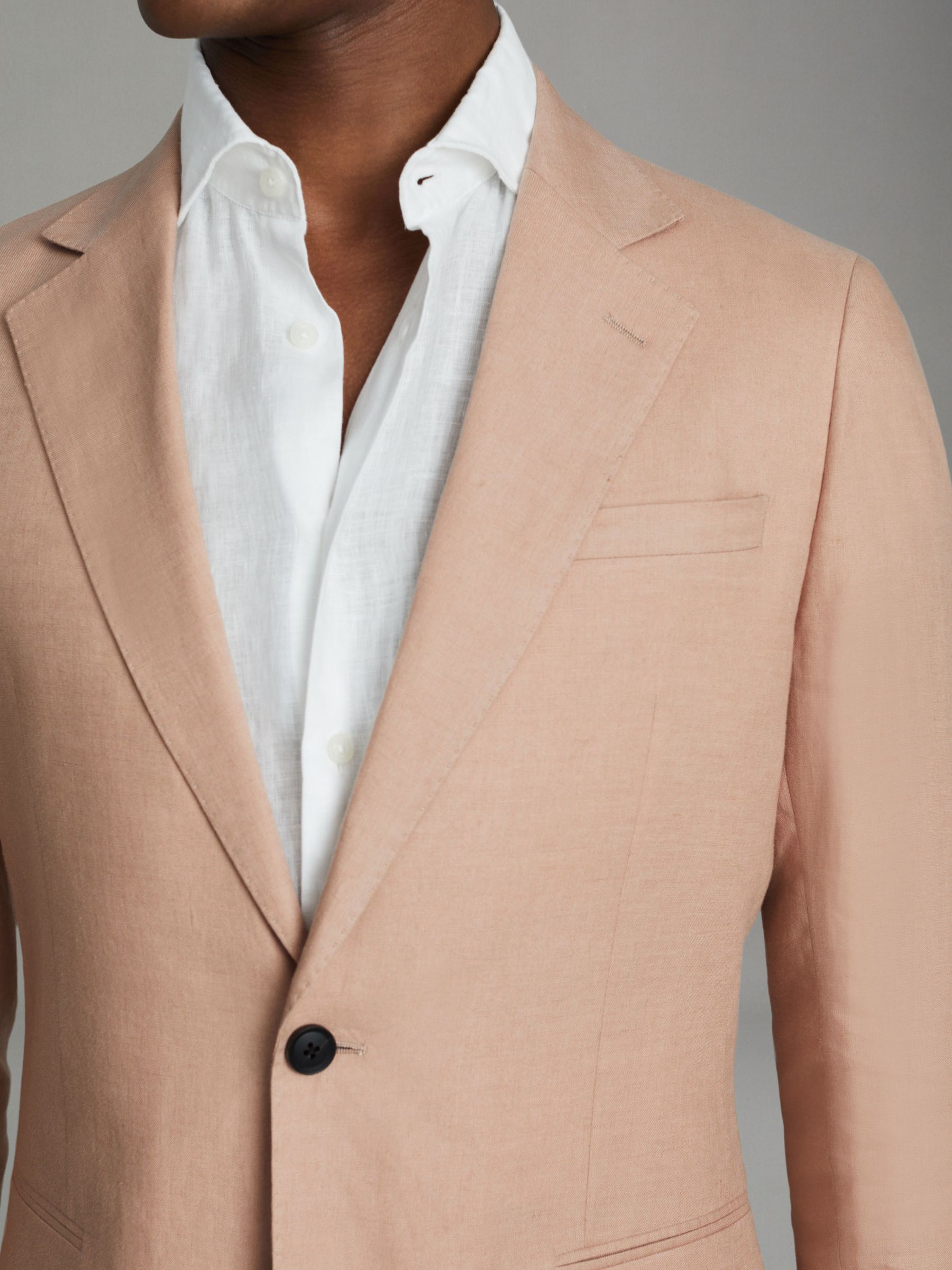 Single-Breasted Linen Suit Blazer Slim Fit in Pink