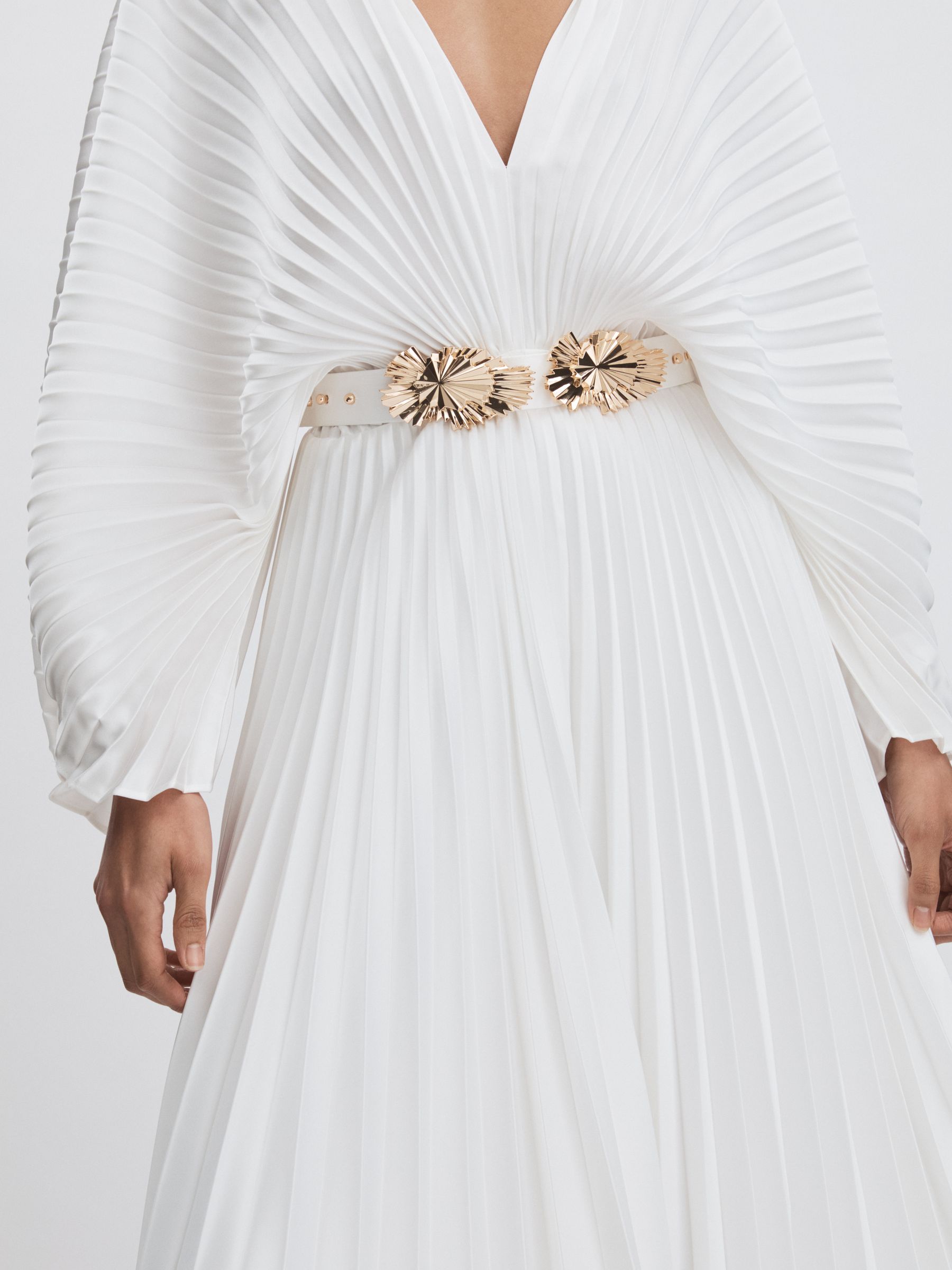 Wonastow Pleated Maxi Dress with Belt in Cream