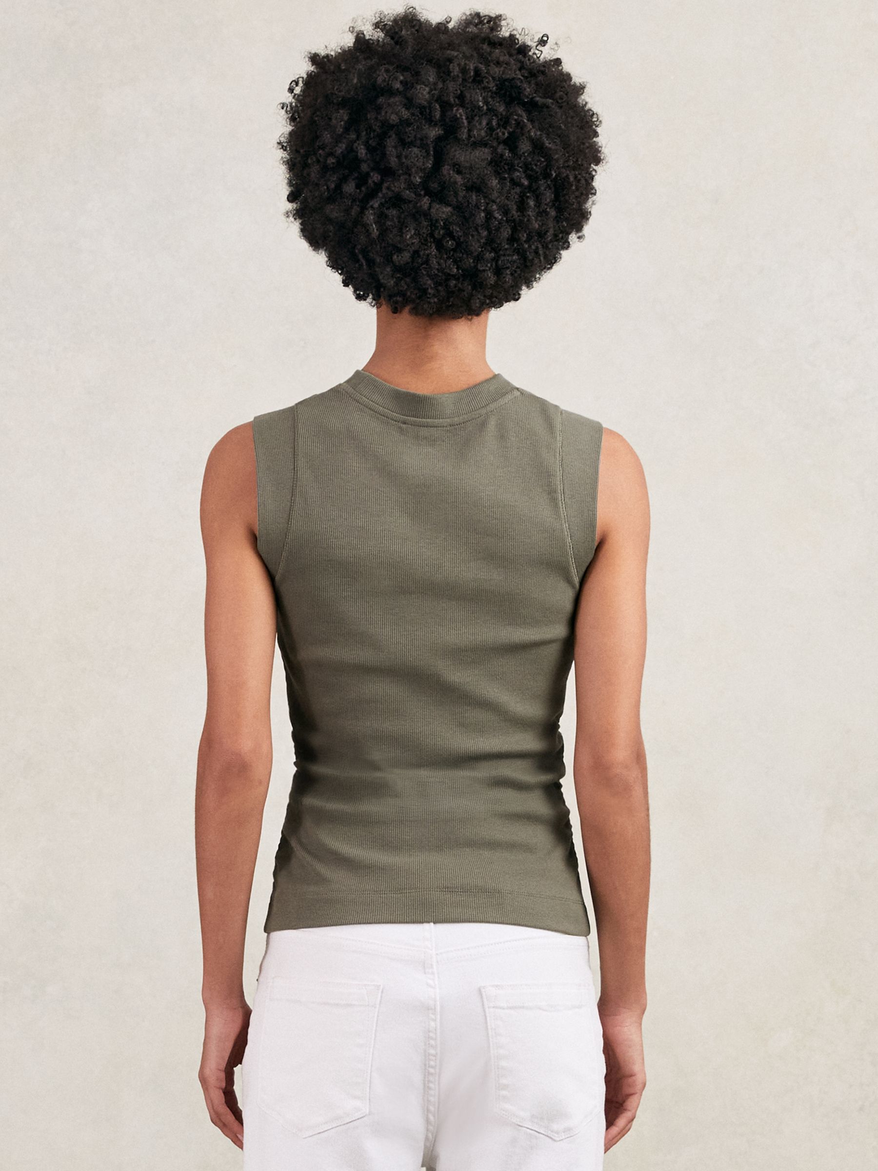 Ribbed Ruched Waist Vest in Khaki Green