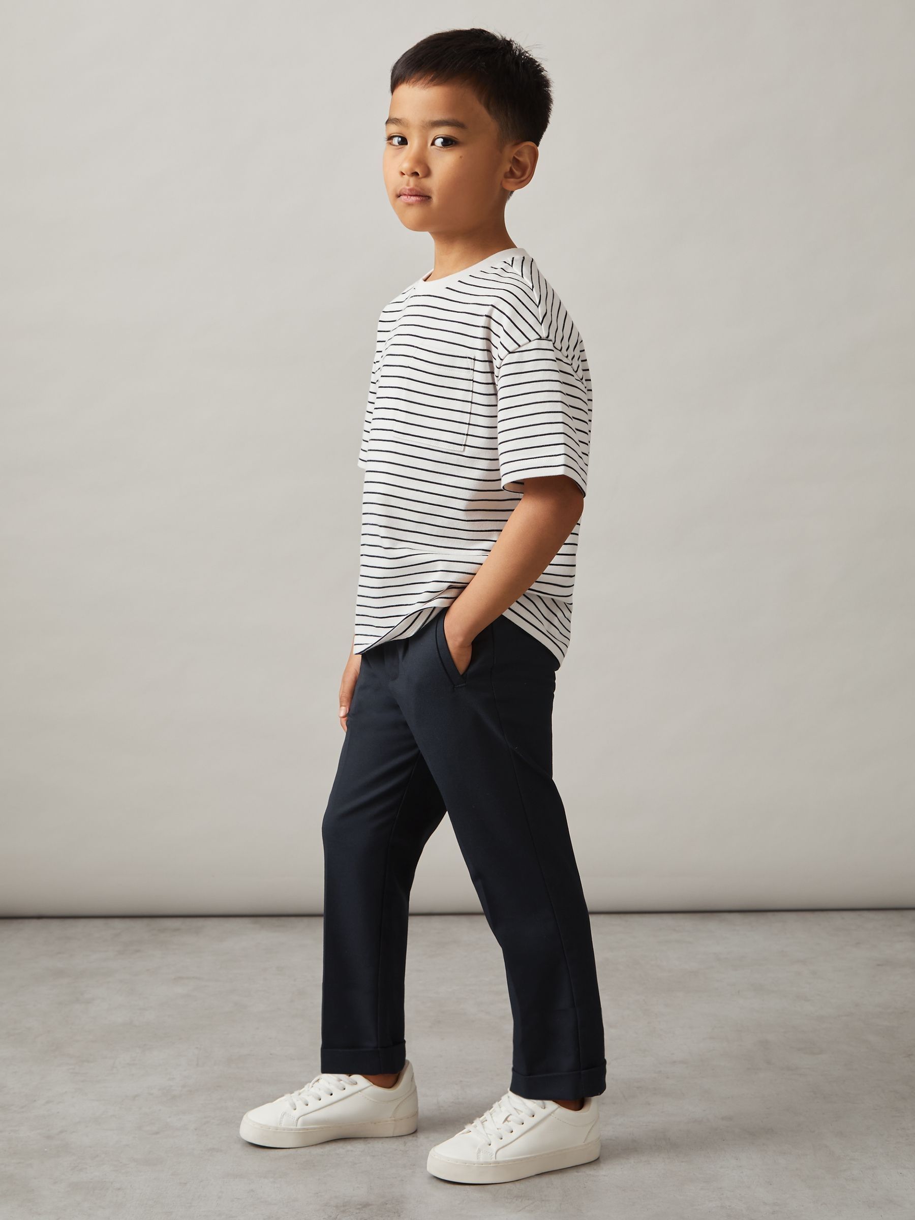 9-14 yrs Relaxed Elasticated Trousers with Turn-Ups in Navy