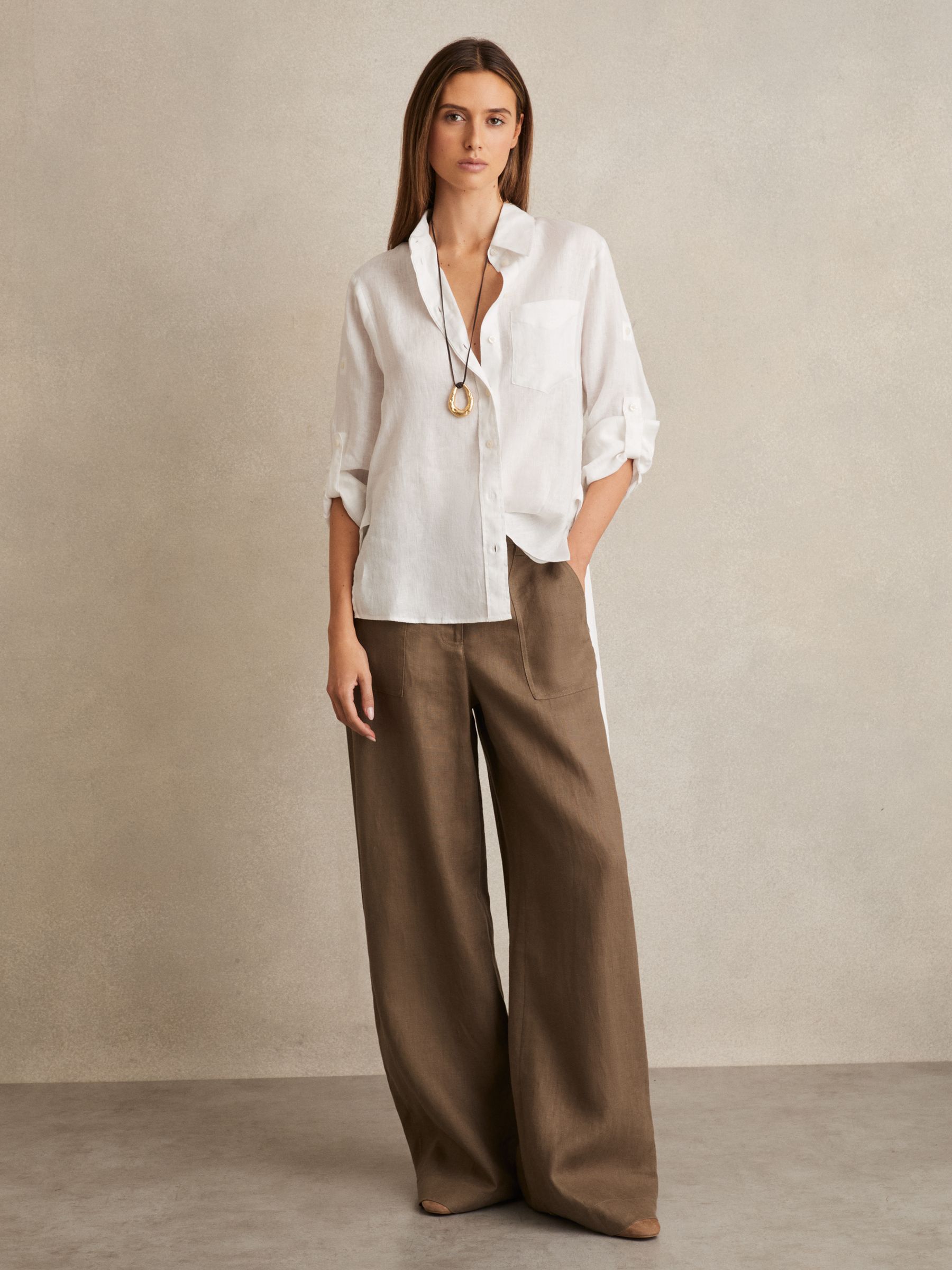 Linen Tie-Back Shirt in White