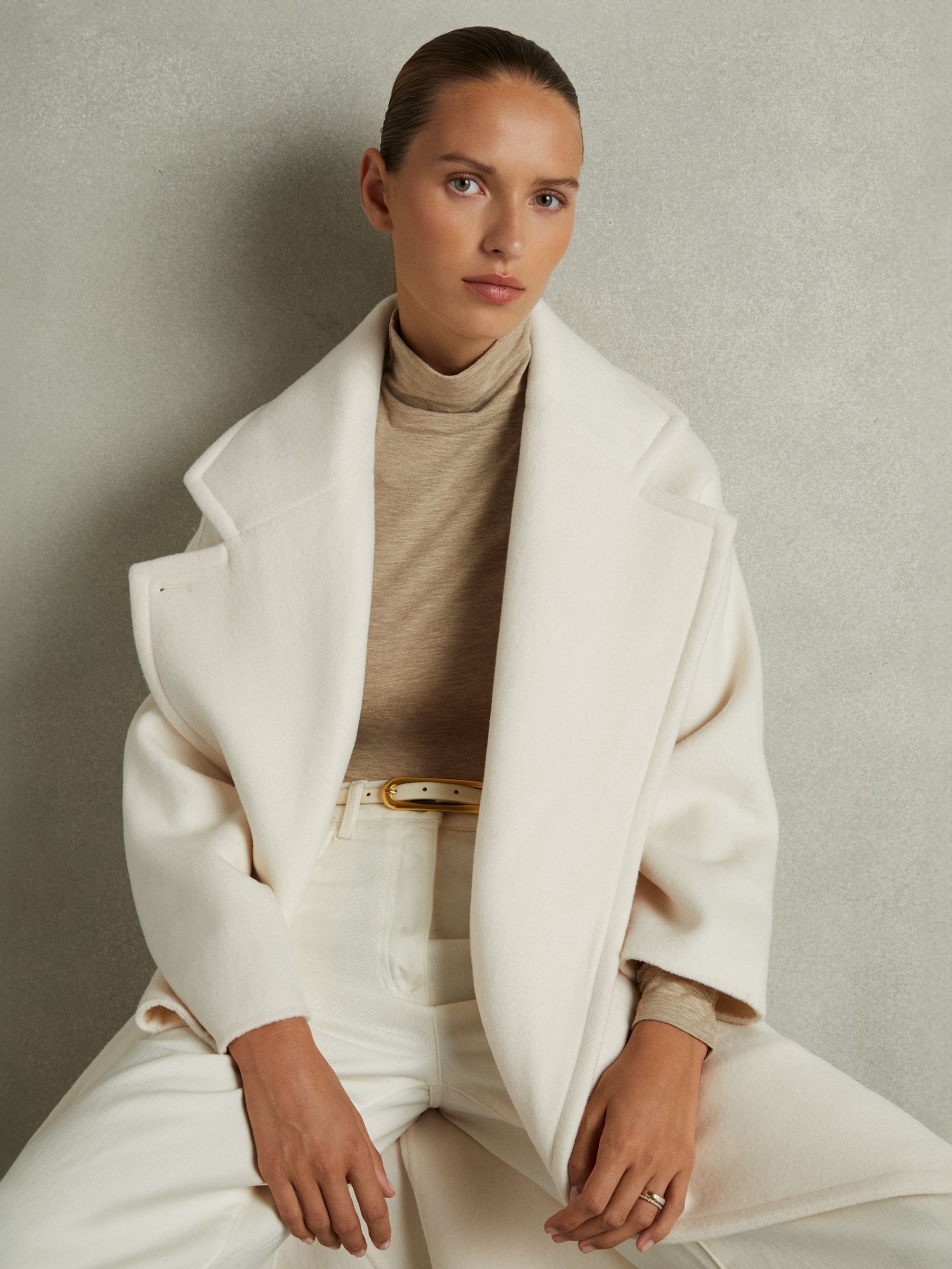 Ruched Jersey Top with Wool in Neutral