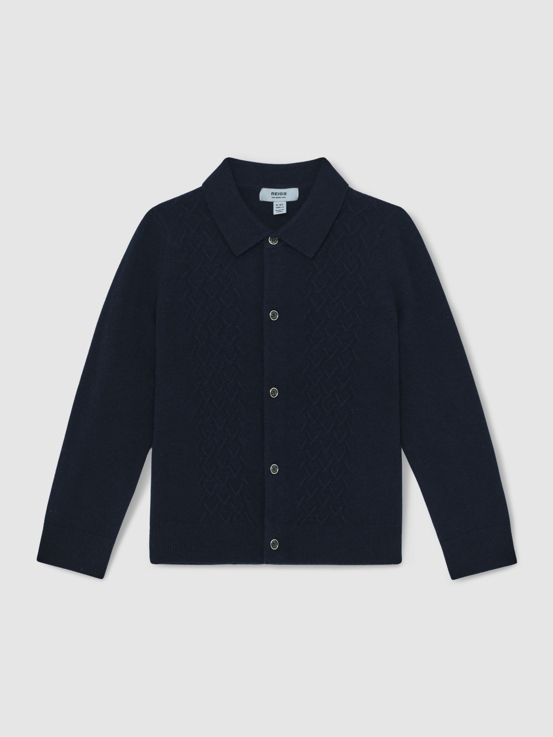 9-13 yrs Wool V-Stitch Button-Through Cardigan in Navy Blue