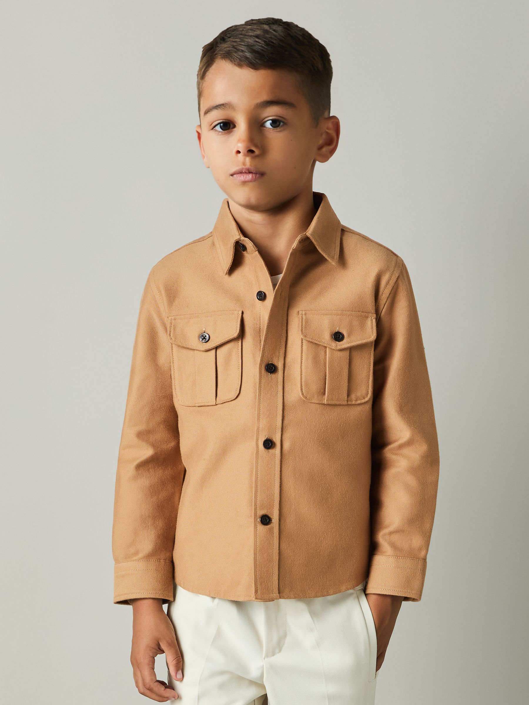 9-13 yrs Brushed 100% Cotton Shirt in Camel