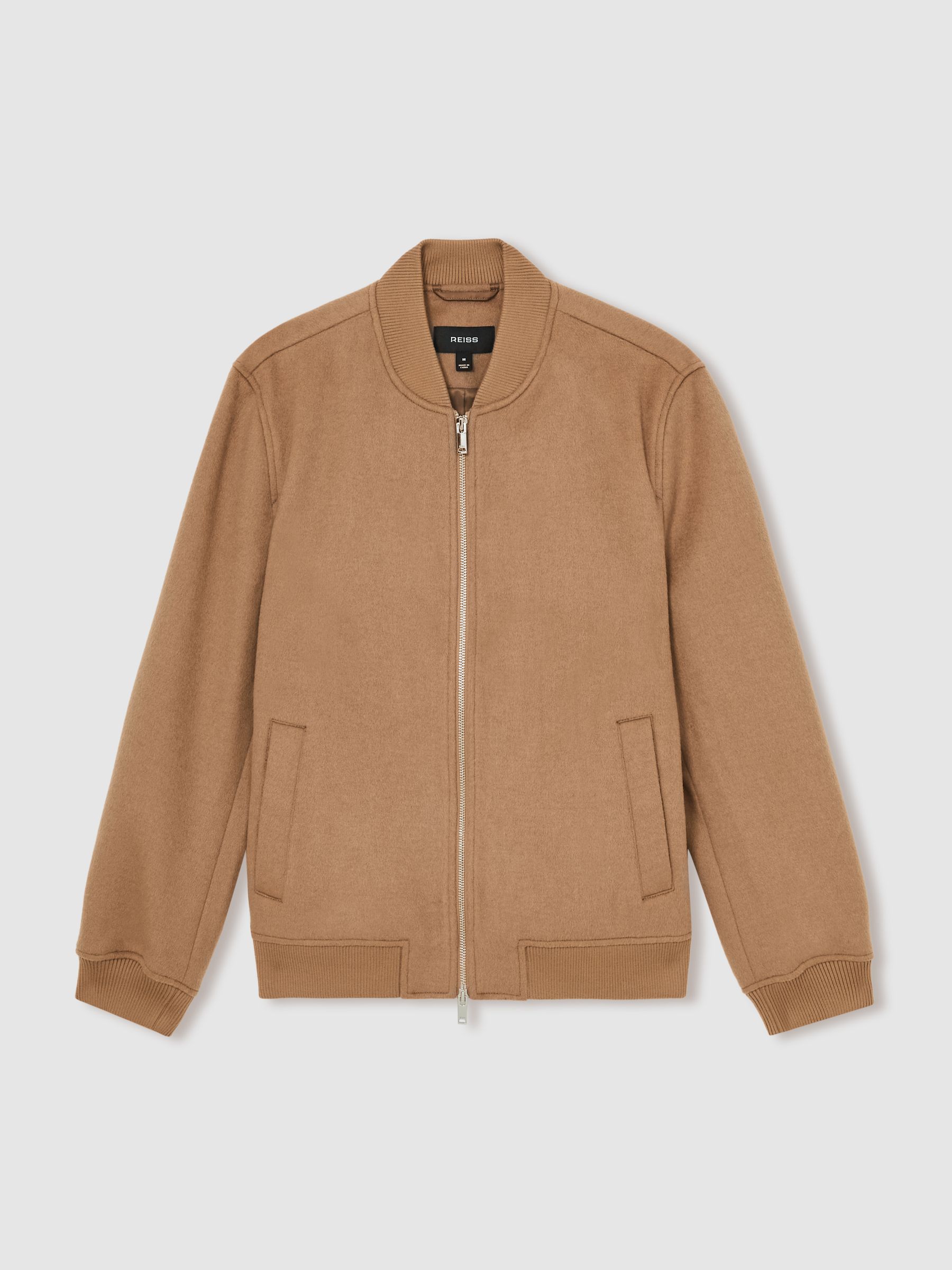 Brushed Wool-Blend Bomber Jacket in Camel